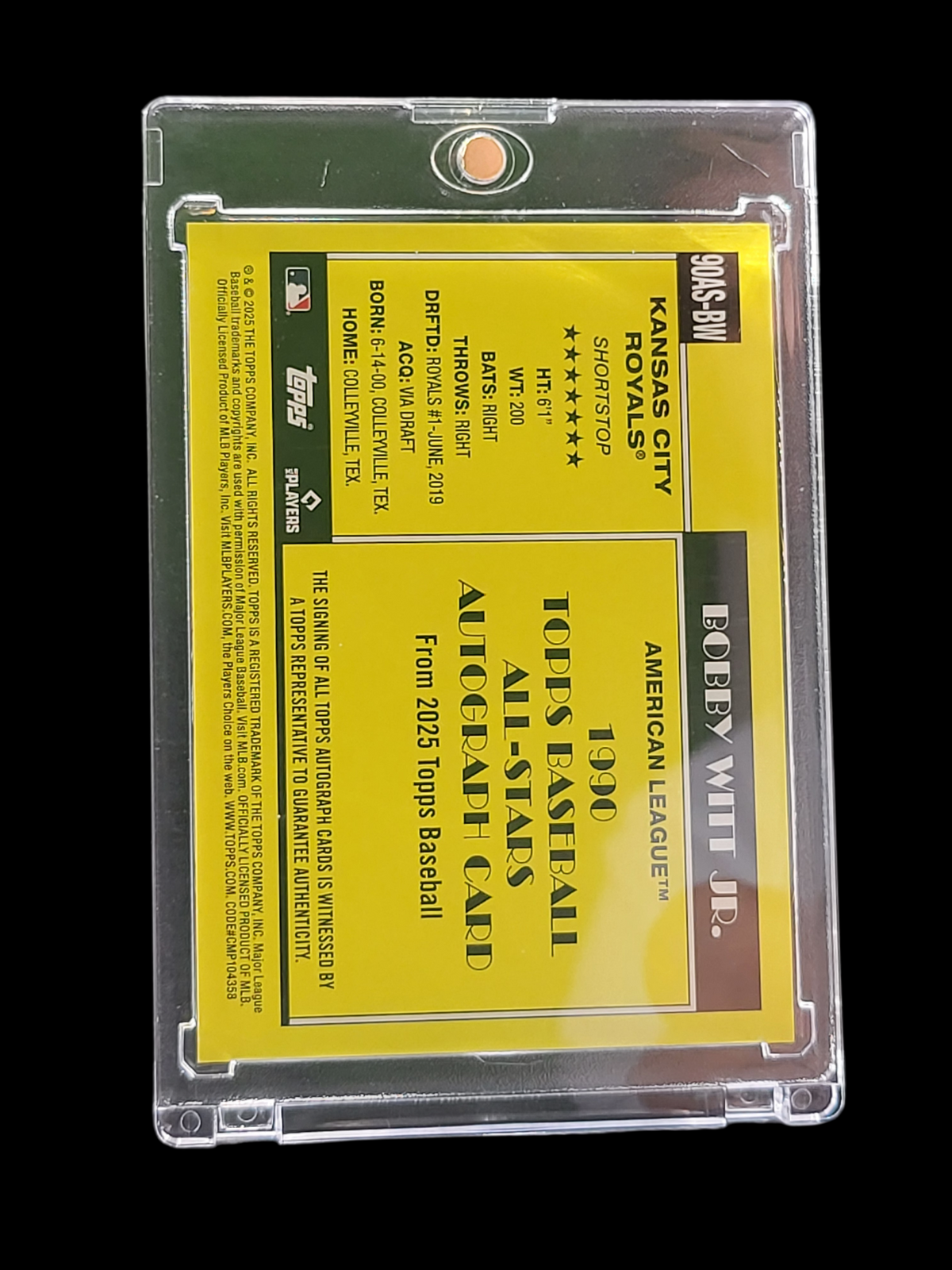 2025 Topps 1990 Topps Baseball All-Stars Auto Bobby Witt Jr. #90AS-BW Orange