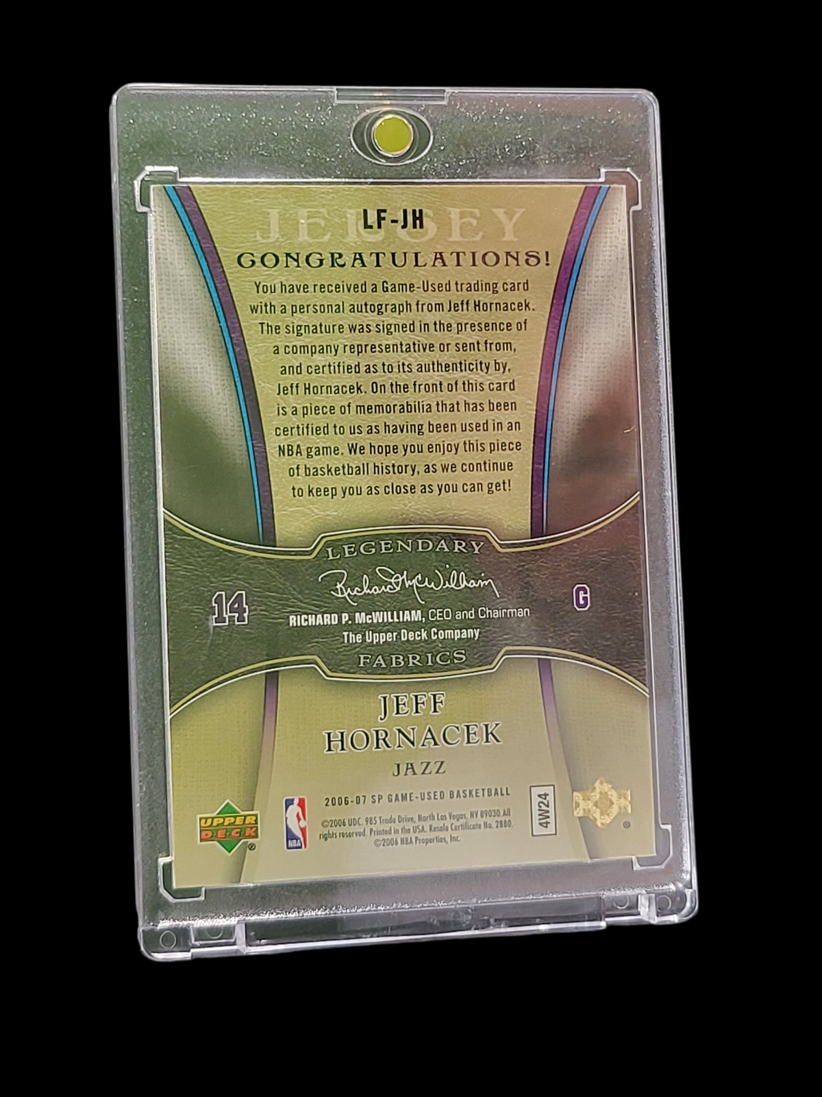 2006 Upper Deck SP Game Used Legendary Fabrics Jeff Hornacek #LF-JH