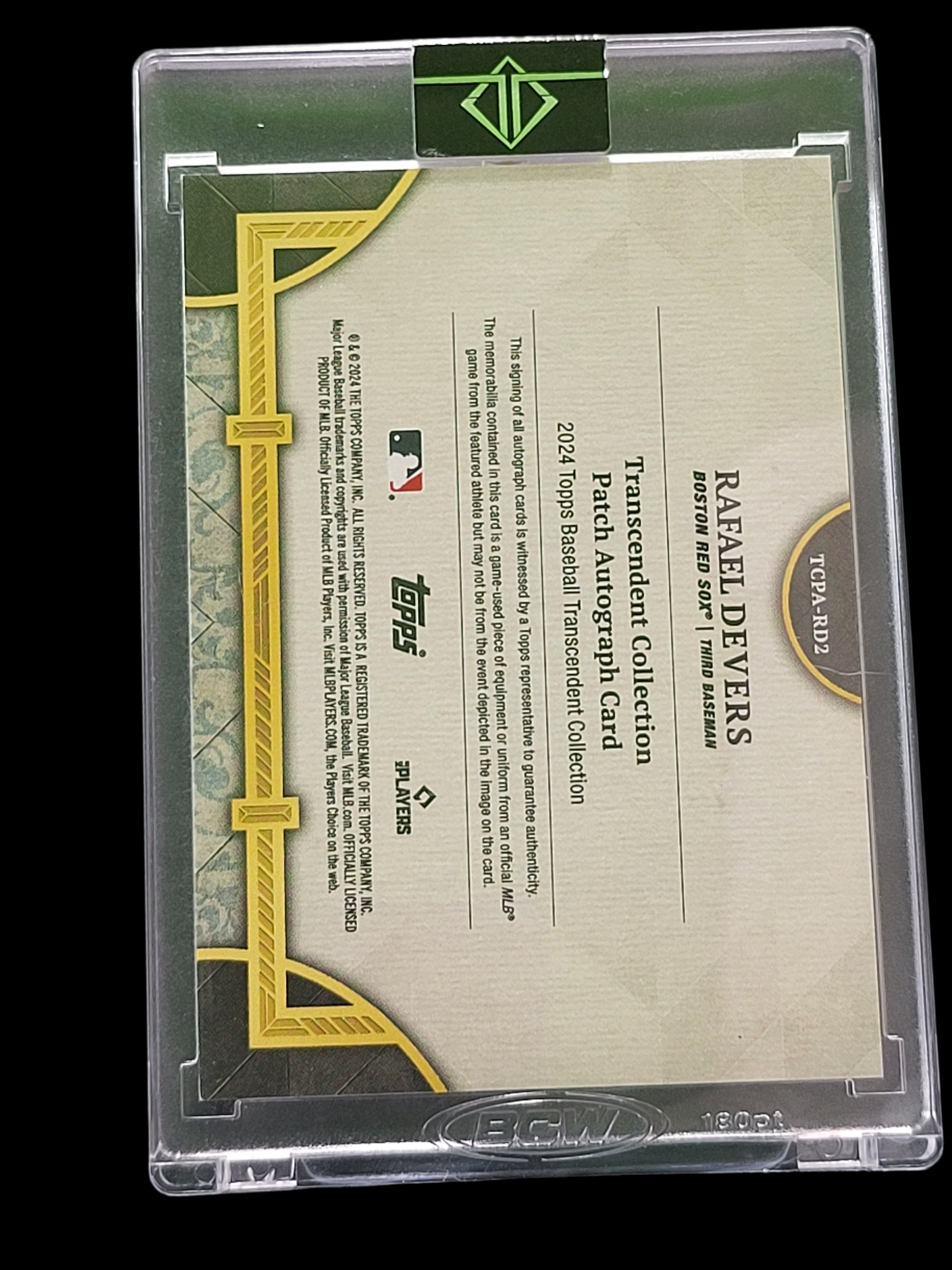 2024 Topps Transcendent Rafael Devers #TCPA-RD2 Green / 5 Game-Used Patch Auto
