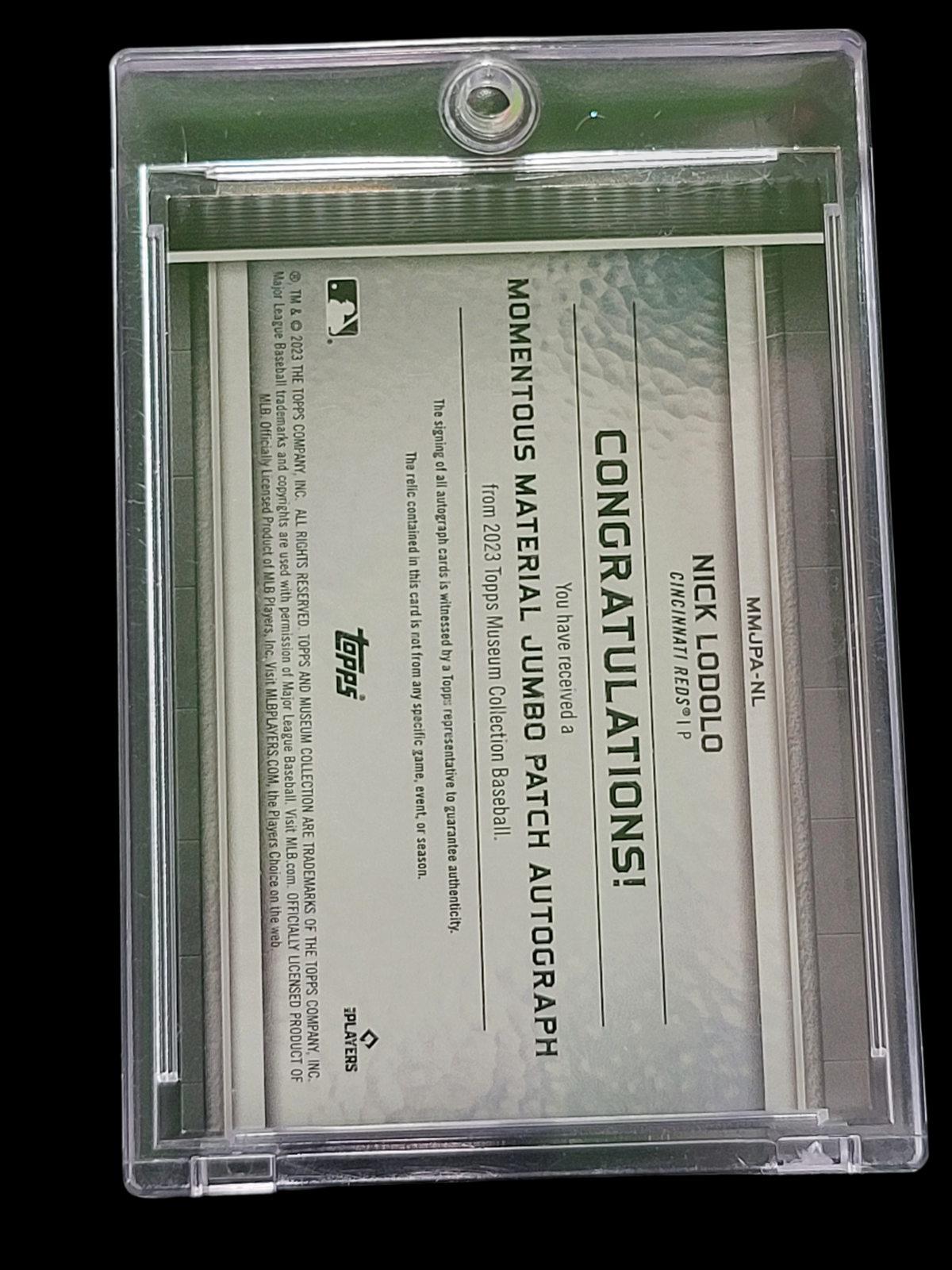 2023 Topps Museum Jumbo Patch Auto Nick Lodolo /10 Game-Used Memorabilia
