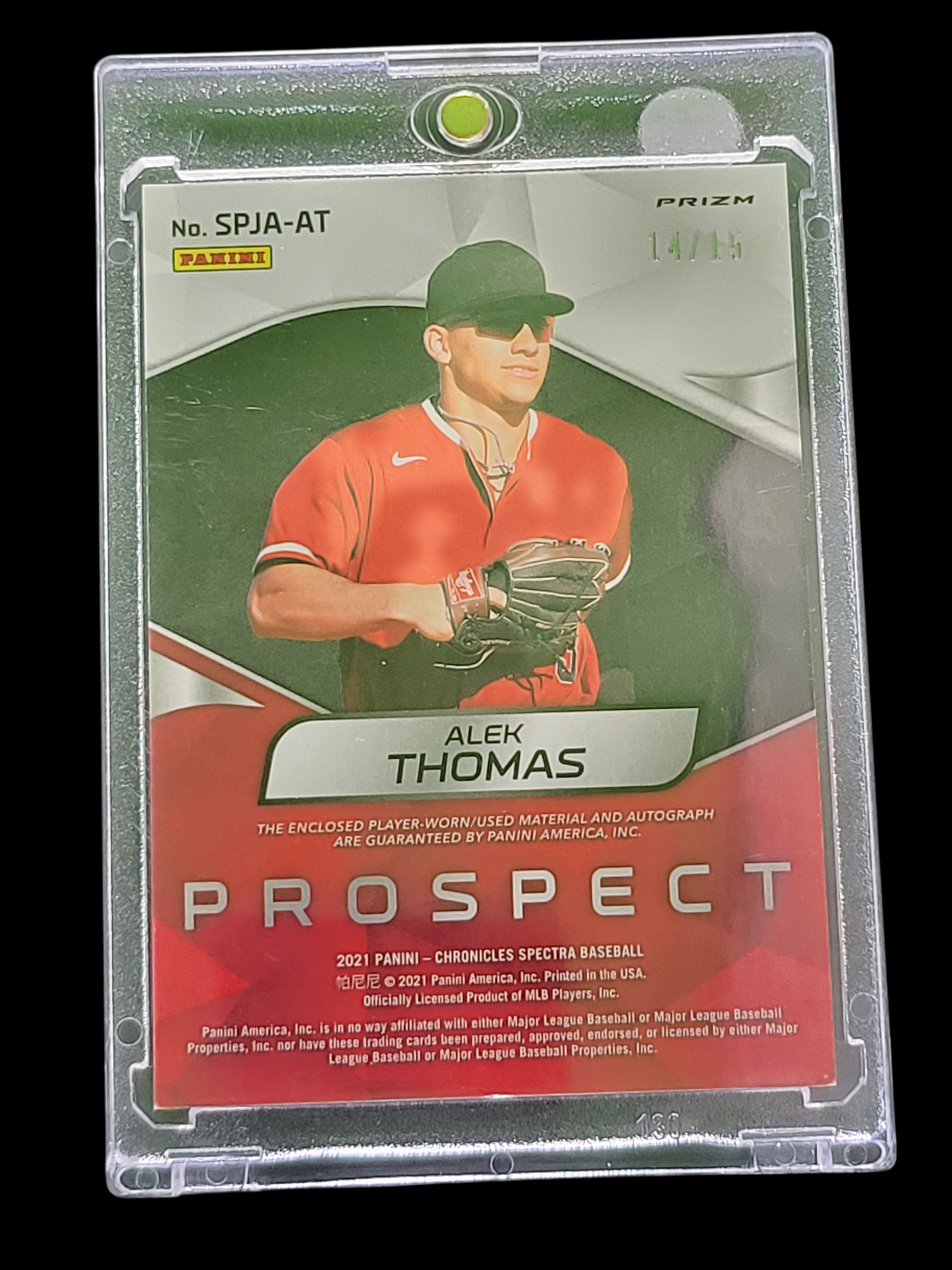 2021 Panini Alek Thomas #SPJA-AT Green Prizm Prospect Jersey Auto -Worn/Used /15