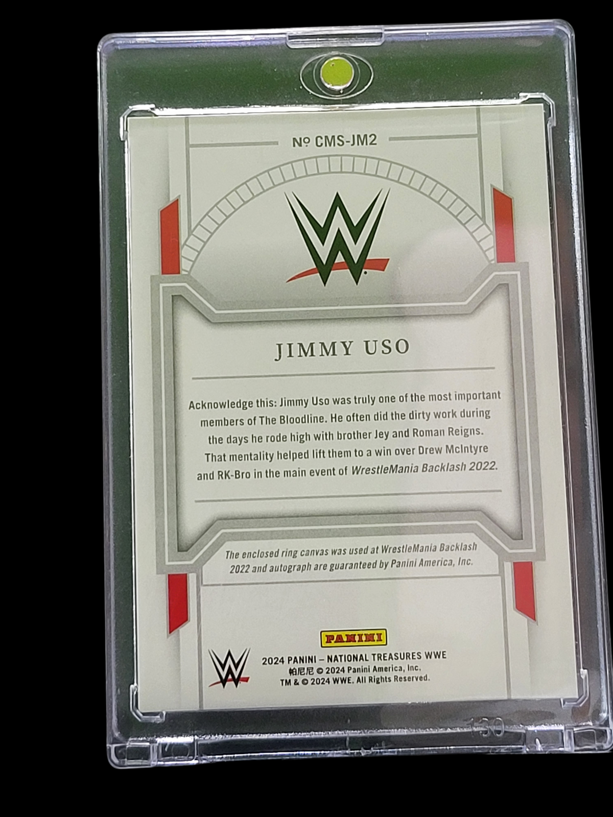 2024 Panini National WWE Jimmy Uso #CMS-JM2 07/10 Ring Canvas Patch Colossal