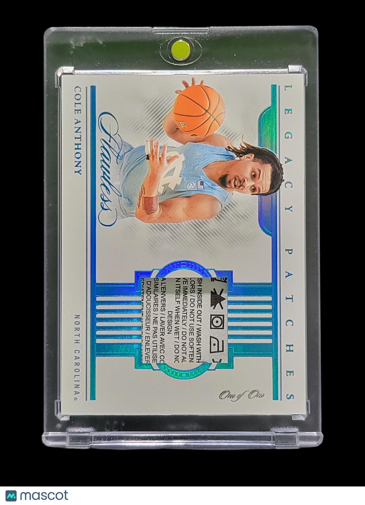 2022 Panini Flawless Collegiate Cole Anthony #LP-CAN  Laundry Tag Patch 1/1