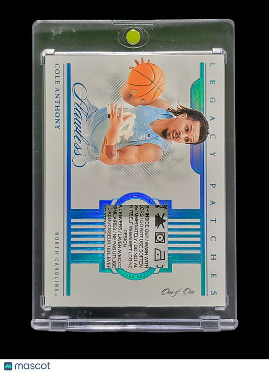 2022 Panini Flawless Collegiate Cole Anthony #LP-CAN  Laundry Tag Patch 1/1