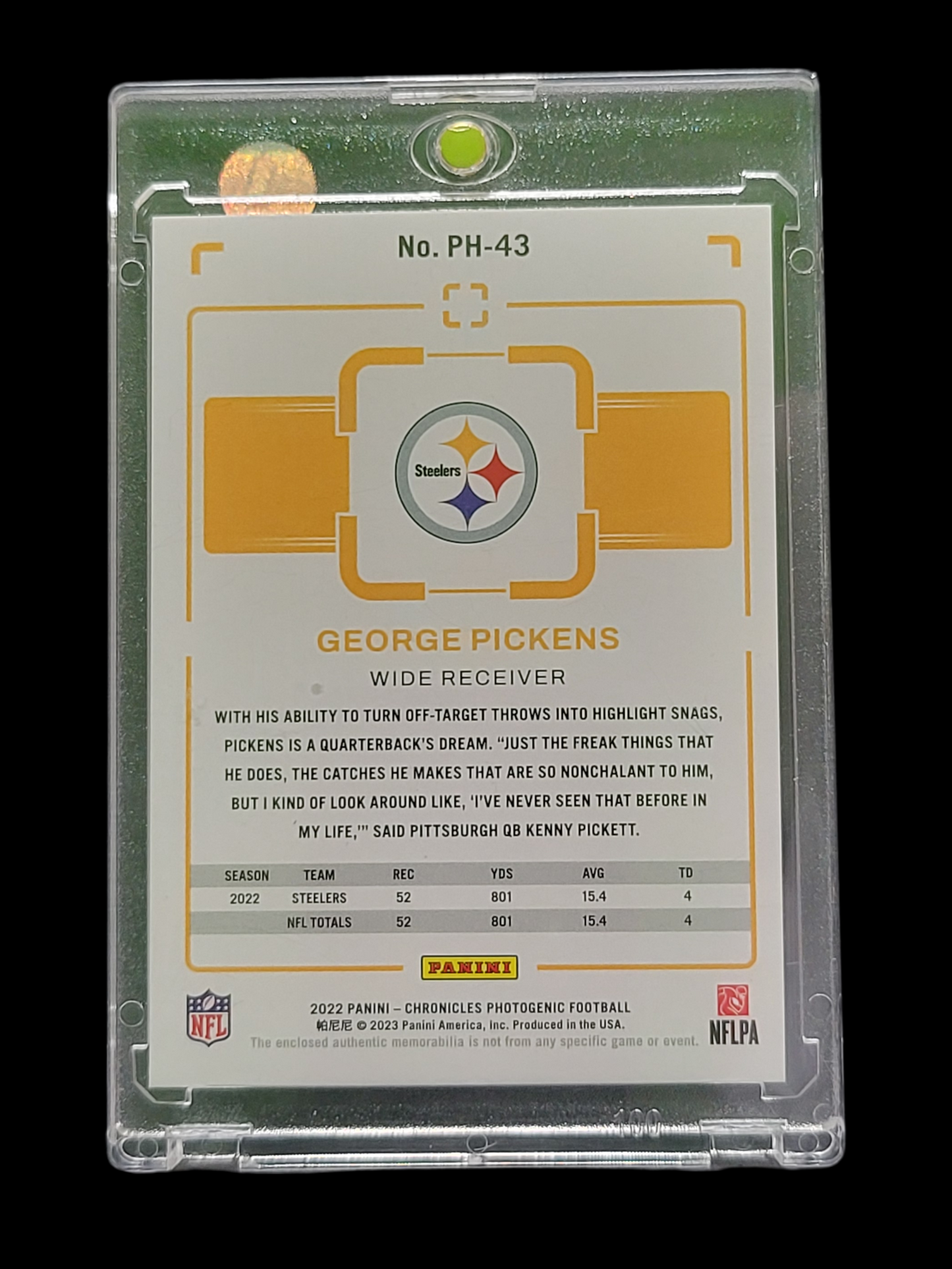 2023 Panini Chronicles Photogenic George Pickens #PH-43 RC NFL Shield Patch