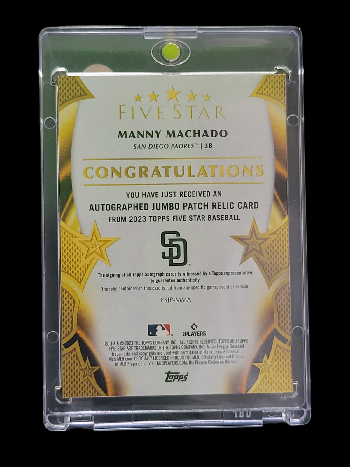2023 Topps  Manny Machado #FSJP-MMA Auto Jumbo Patch Relic Card 19/25 Game-Used