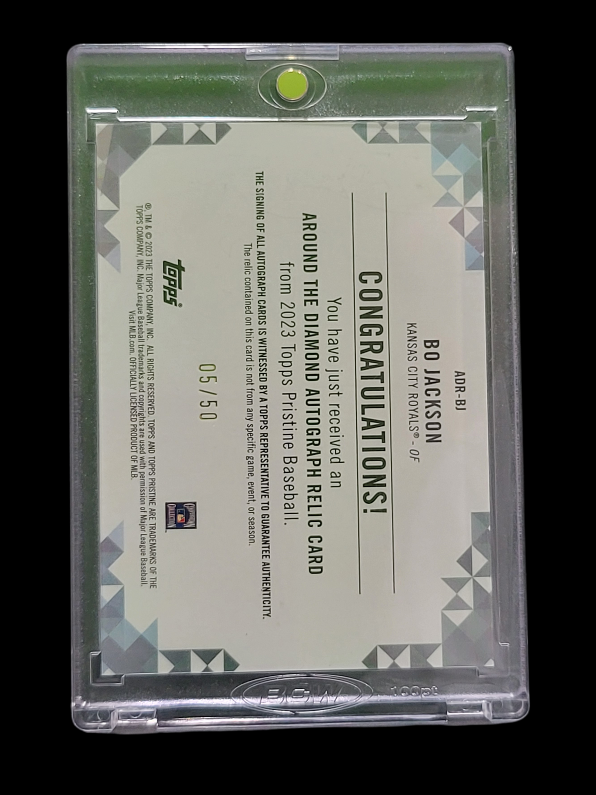 2023 Topps Pristine Around the Diamond Bo Jackson #ADR-BJ  Auto/50 Game-Used