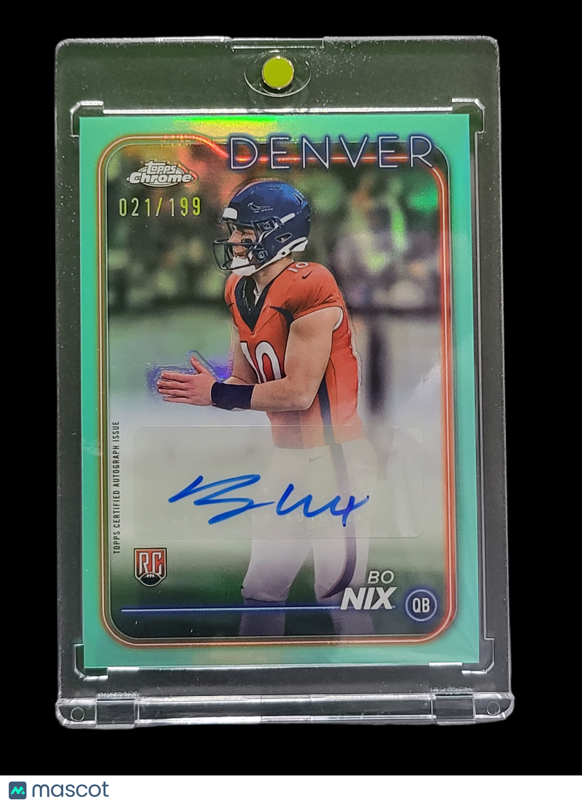 2024 Topps Chrome Bo Nix #RA-BNI Green Refractor RC 021/199