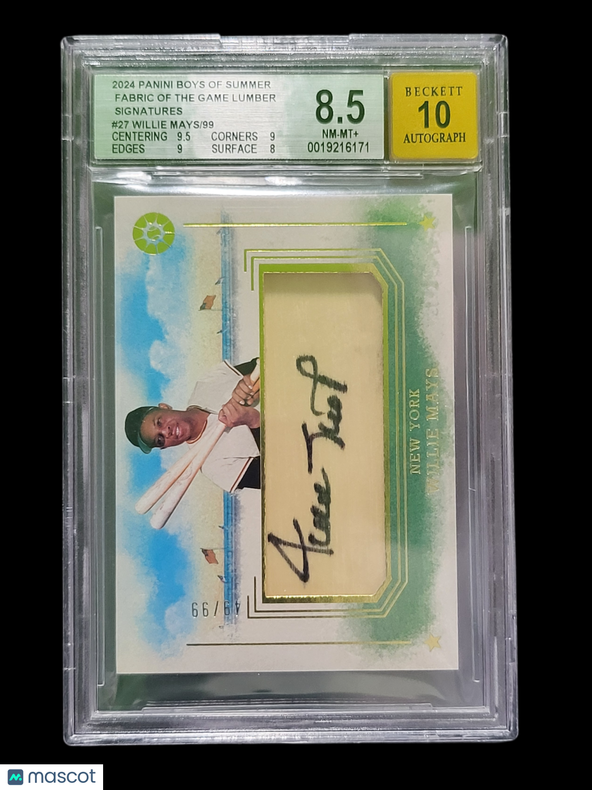2024 Panini  Summer Fabric of the Game Lumber  Willie Mays #27 /99 BGS  Auto 10