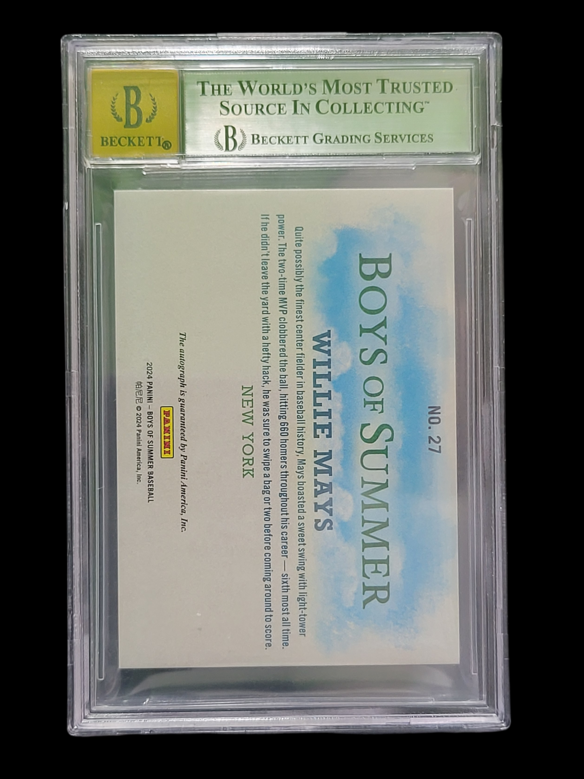 2024 Panini  Summer Fabric of the Game Lumber  Willie Mays #27 /99 BGS  Auto 10