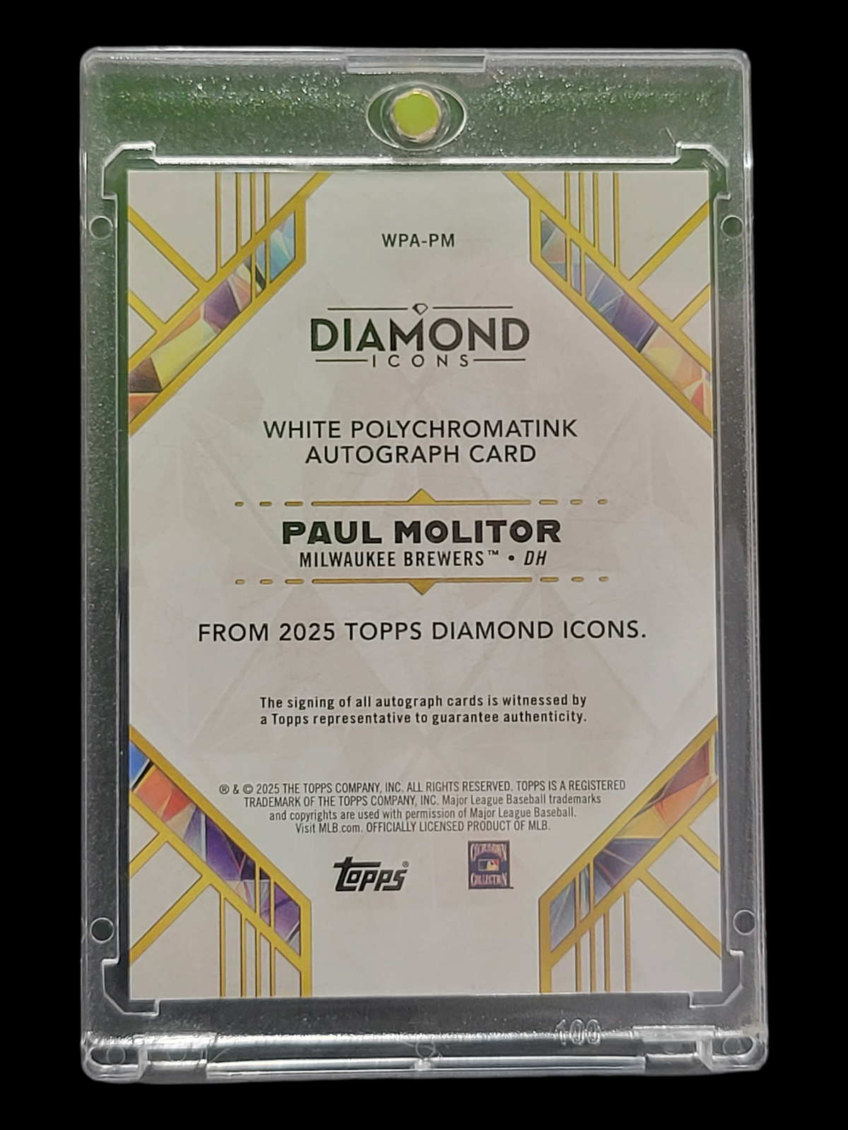 2025 Topps Diamond Icons Paul Molitor #WPA-PM 1/1 1/1 White Polychromatink Auto