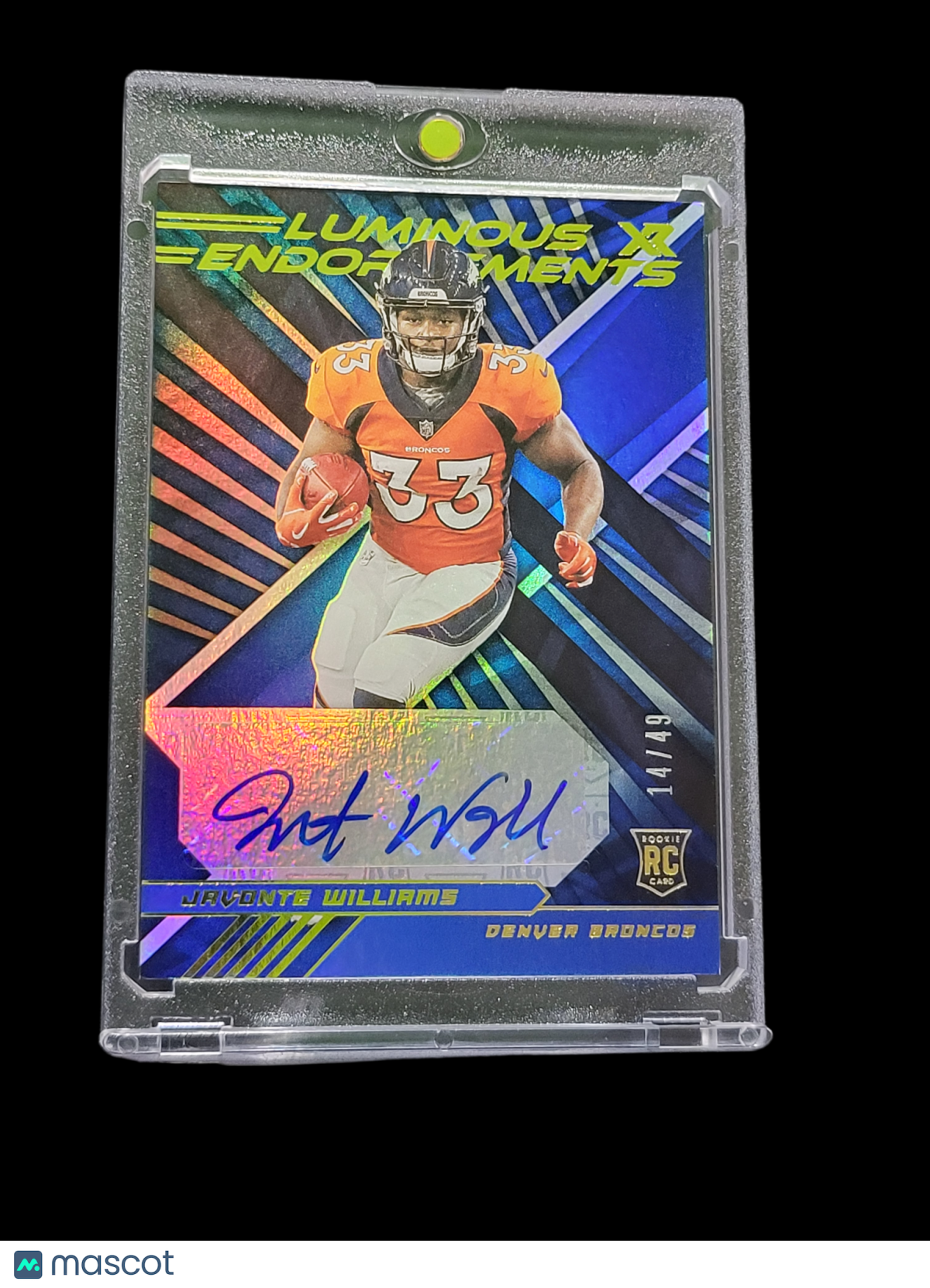 2021 Panini XR Luminous Endorsements Javonte Williams #LUM-JWI RC 14/49