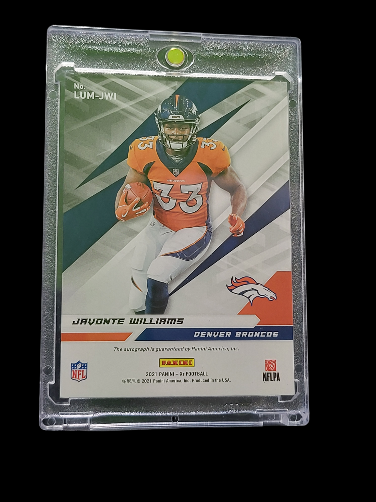 2021 Panini XR Luminous Endorsements Javonte Williams #LUM-JWI RC 14/49