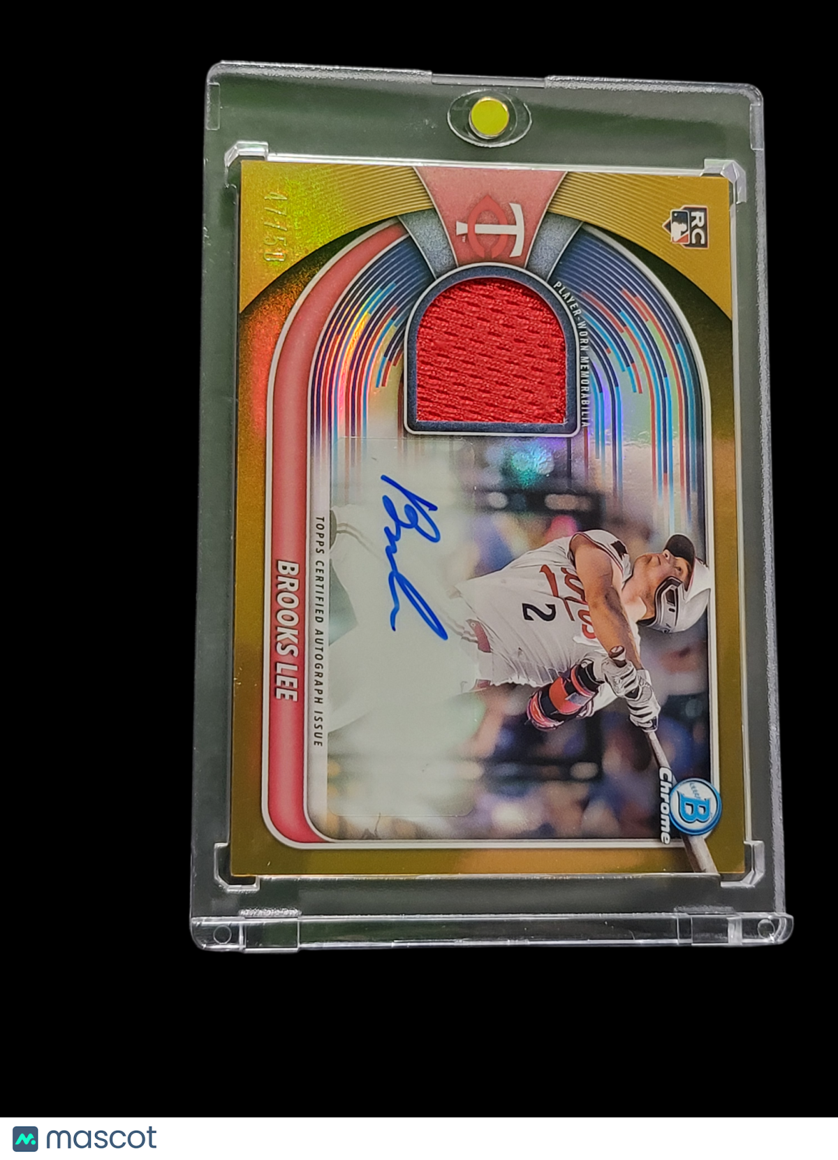 2025 Bowman Chrome Brooks Lee #BCAR-BL Gold Refractor RC Chrome Autograph Relic