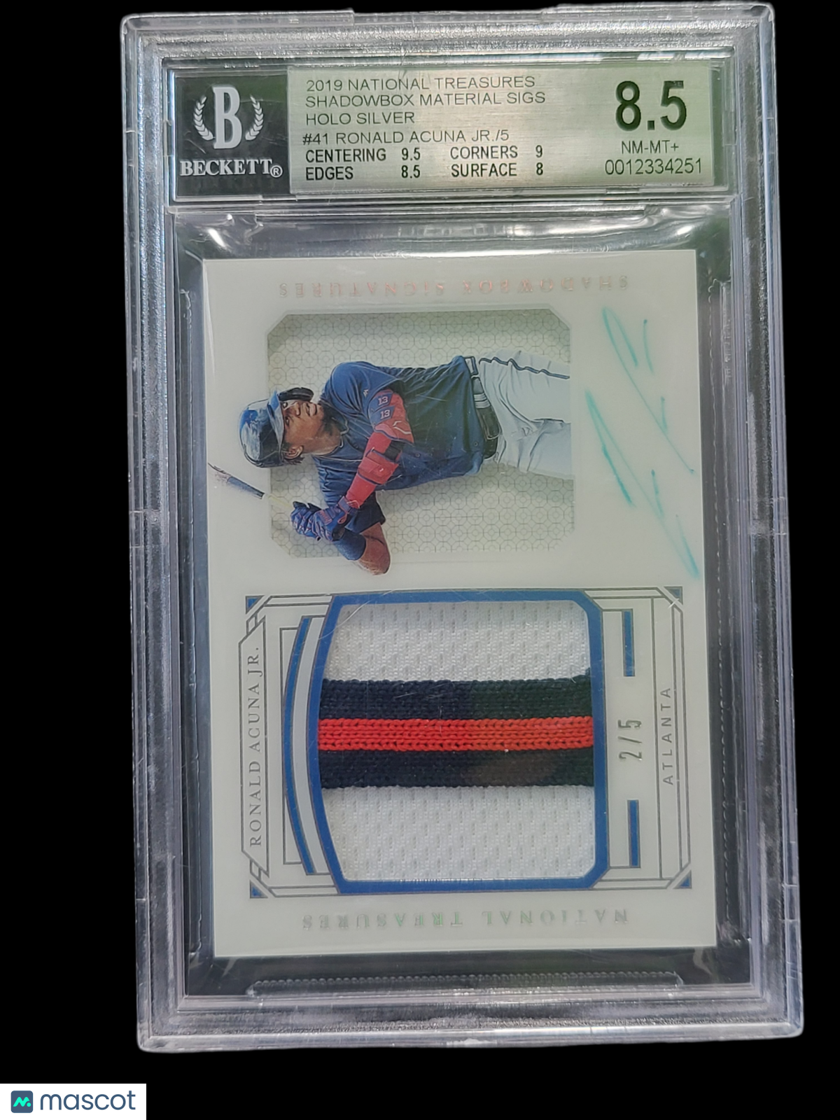 2019 Panini  Treasures Shadowbox Holo Silver Ronald Acuna Jr. #41 /5 BGS  Auto 9