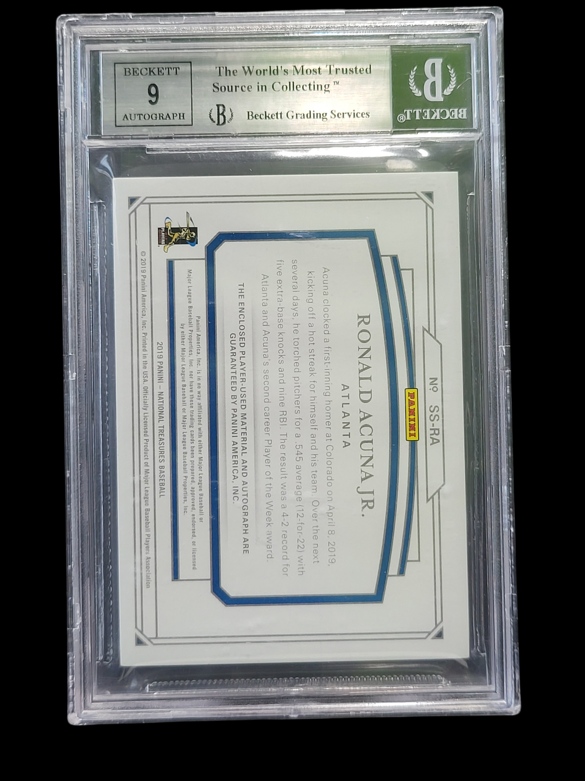 2019 Panini  Treasures Shadowbox Holo Silver Ronald Acuna Jr. #41 /5 BGS  Auto 9
