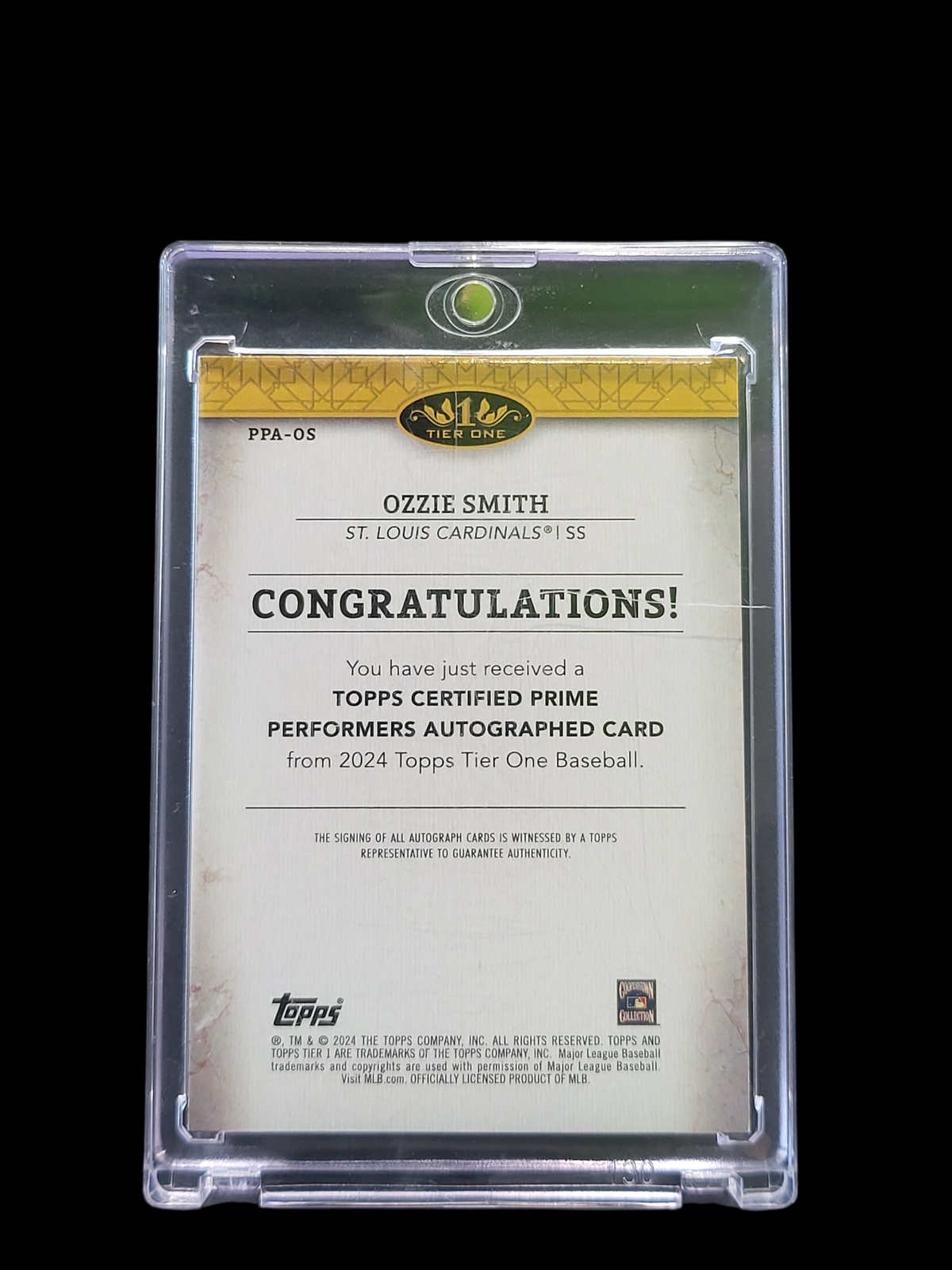 2024 Topps Tier One Ozzie Smith #PPA-OS 21/99 Topps Certified Prime  Auto Card