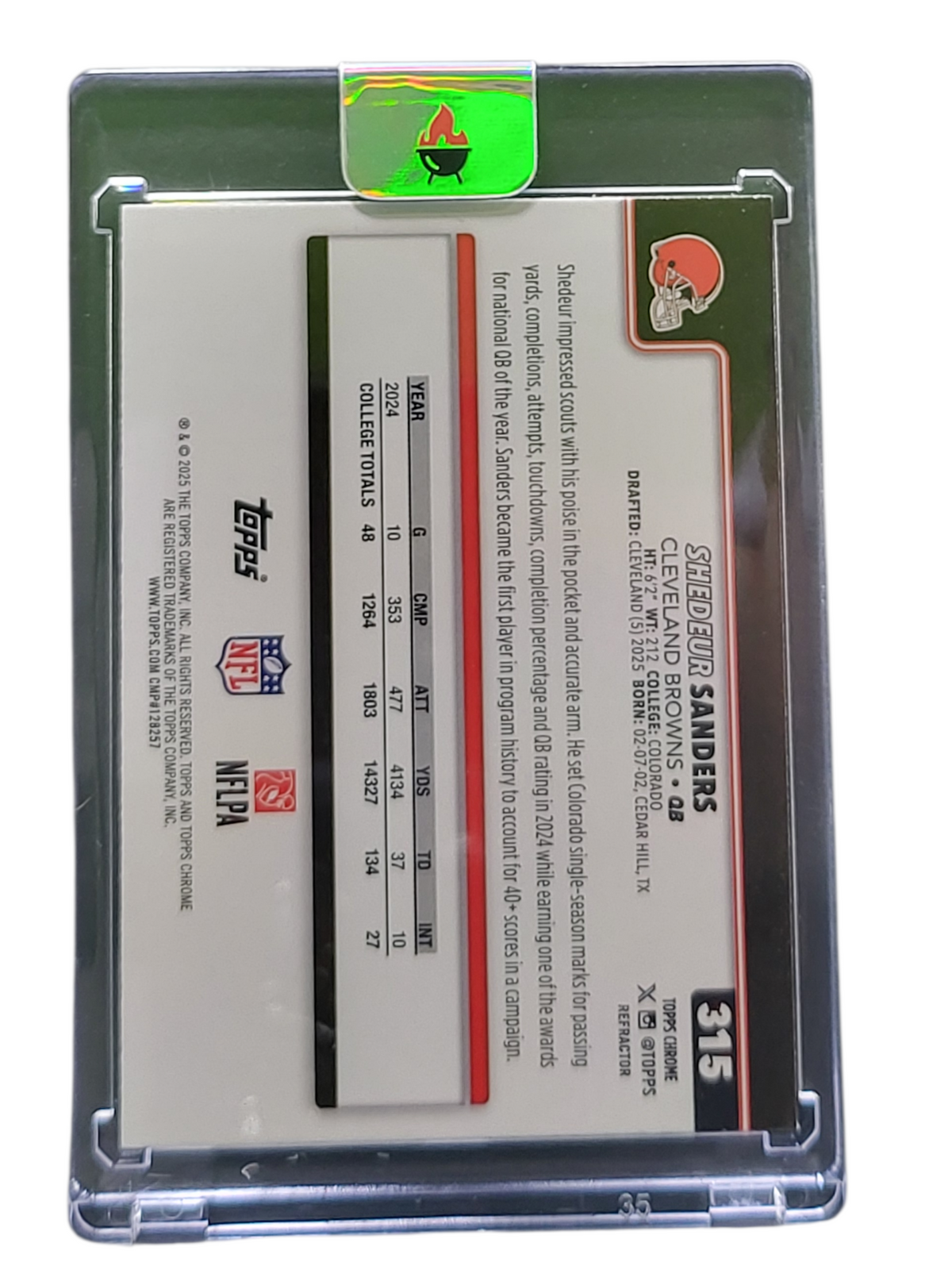 2025 Topps Chrome Shedeur Sanders #315 Refractor RC