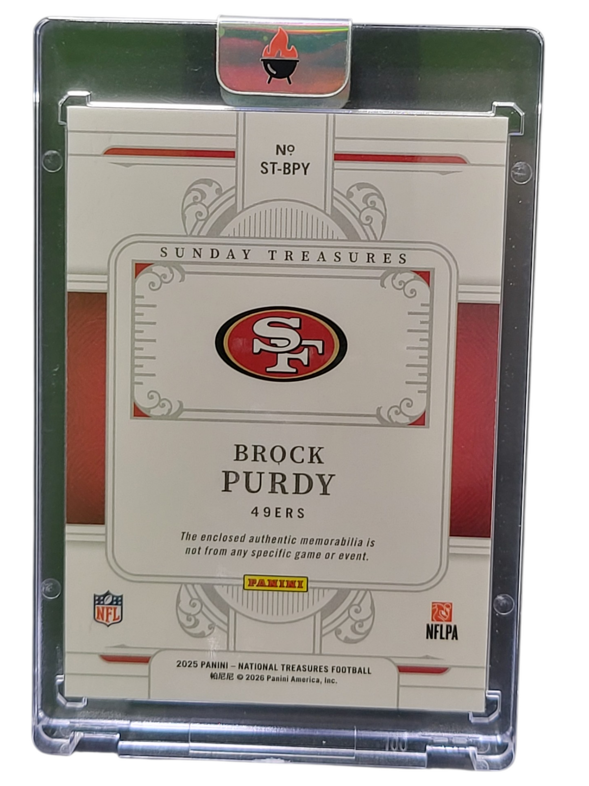 2026 Panini National Treasures Sunday Treasures Brock Purdy #ST-BPY Patch Memorabilia 24/25