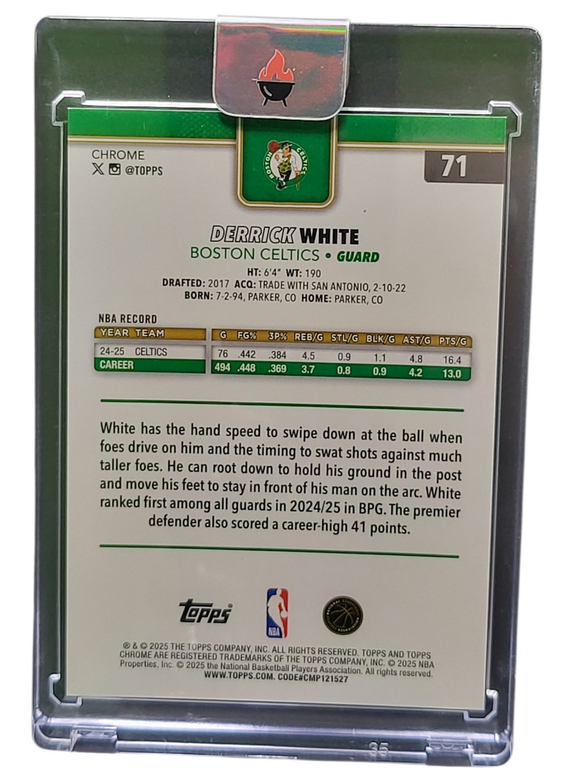 2025 Topps Chrome Derrick White #71 Green 06/10