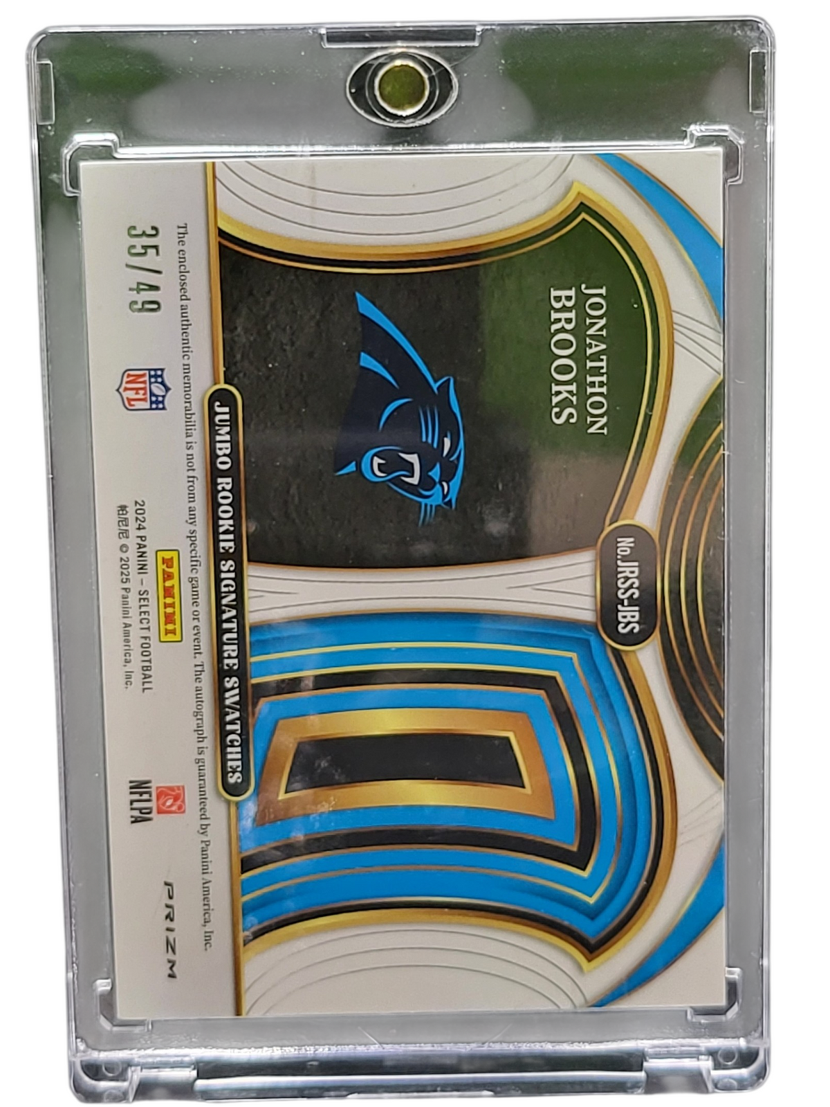 2025 Panini Select Rookie Jonathon Brooks #JRSS-JBS Patch RC 35/49 Jumbo