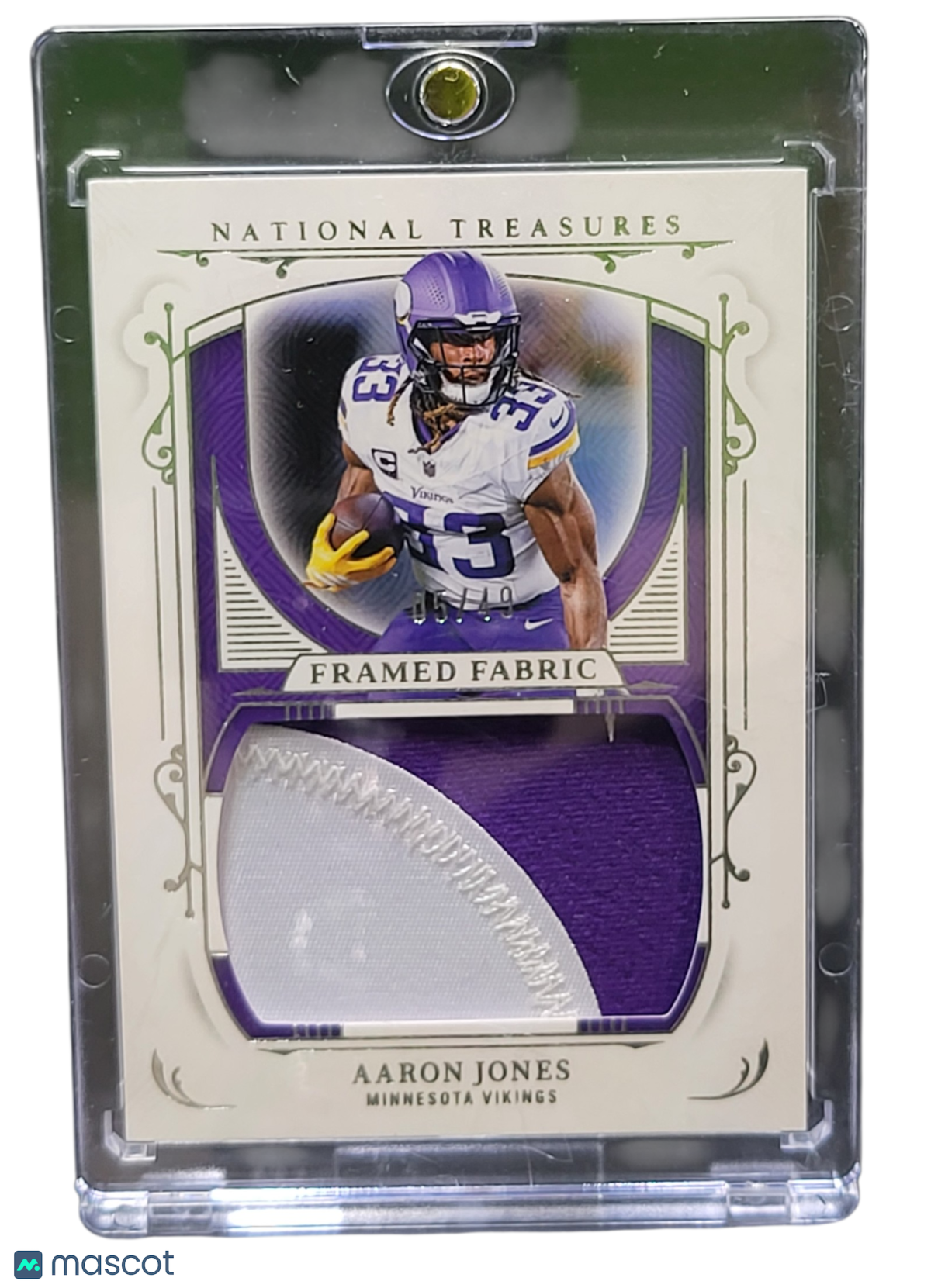 2026 Panini National Treasures Framed Fabric Aaron Jones #FF-AJS Purple Framed