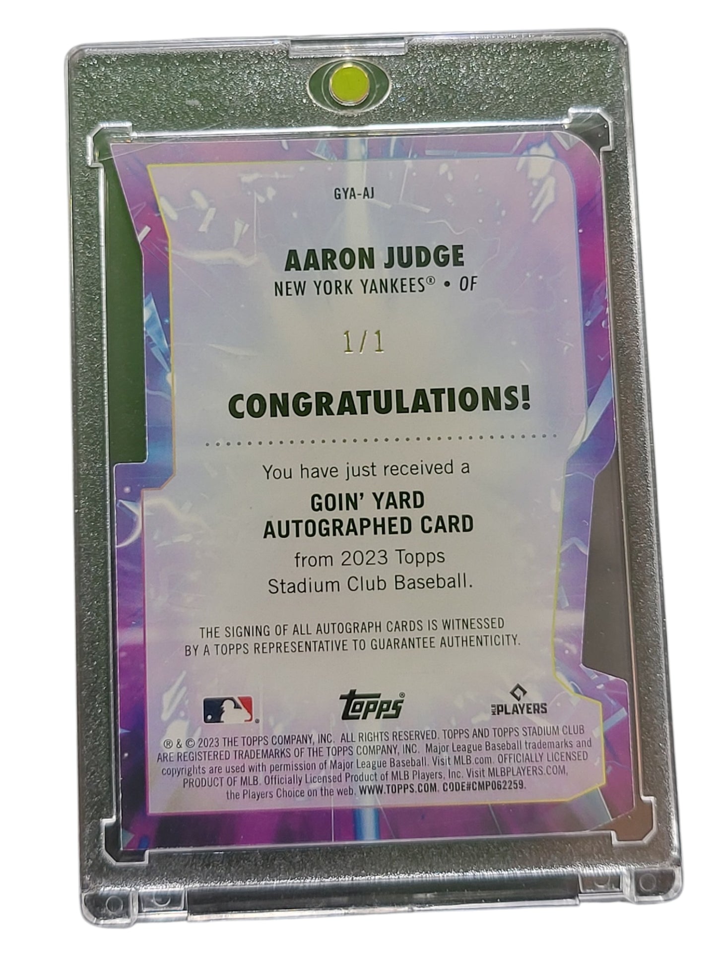 2023 Topps Stadium Club Goin' Yard Aaron Judge #GYA-AJ Purple 1/1