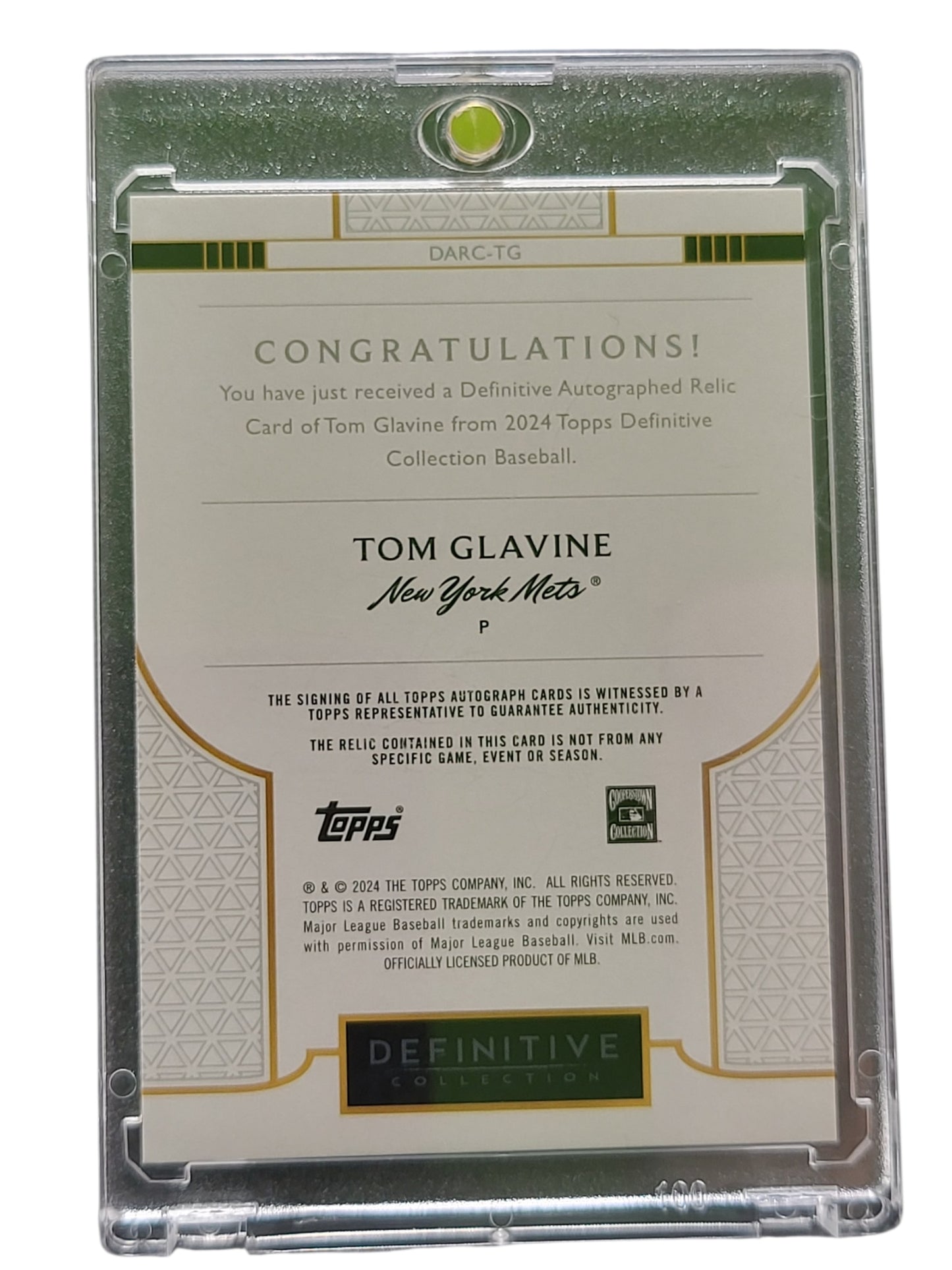 2024 Topps Definitive Collection Tom Glavine #DARC-TG Green 03/10  Game-Used