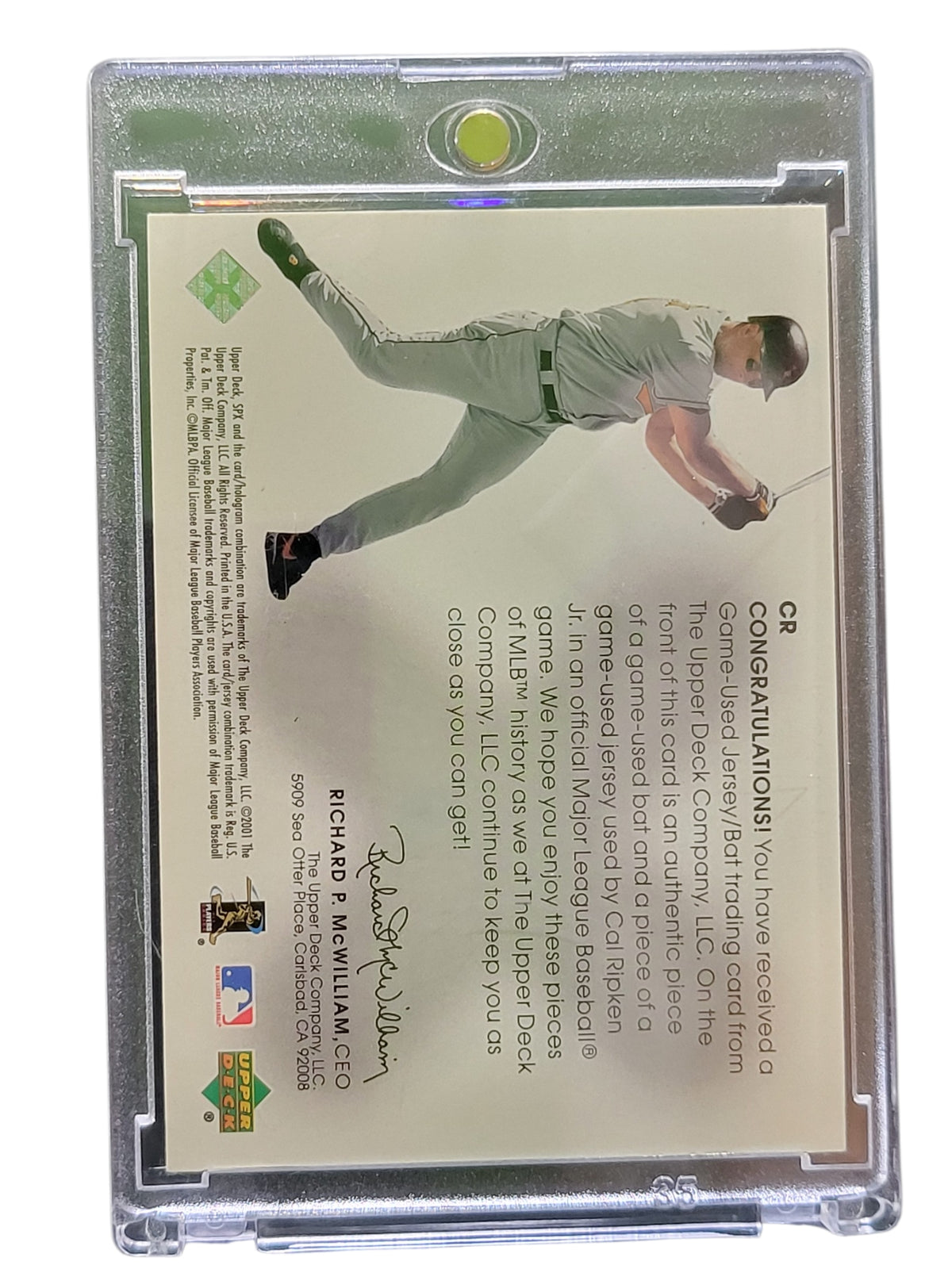2001 Upper Deck SPx Winning Materials Cal Ripken Jr. #CR Game-Used Bat Jersey