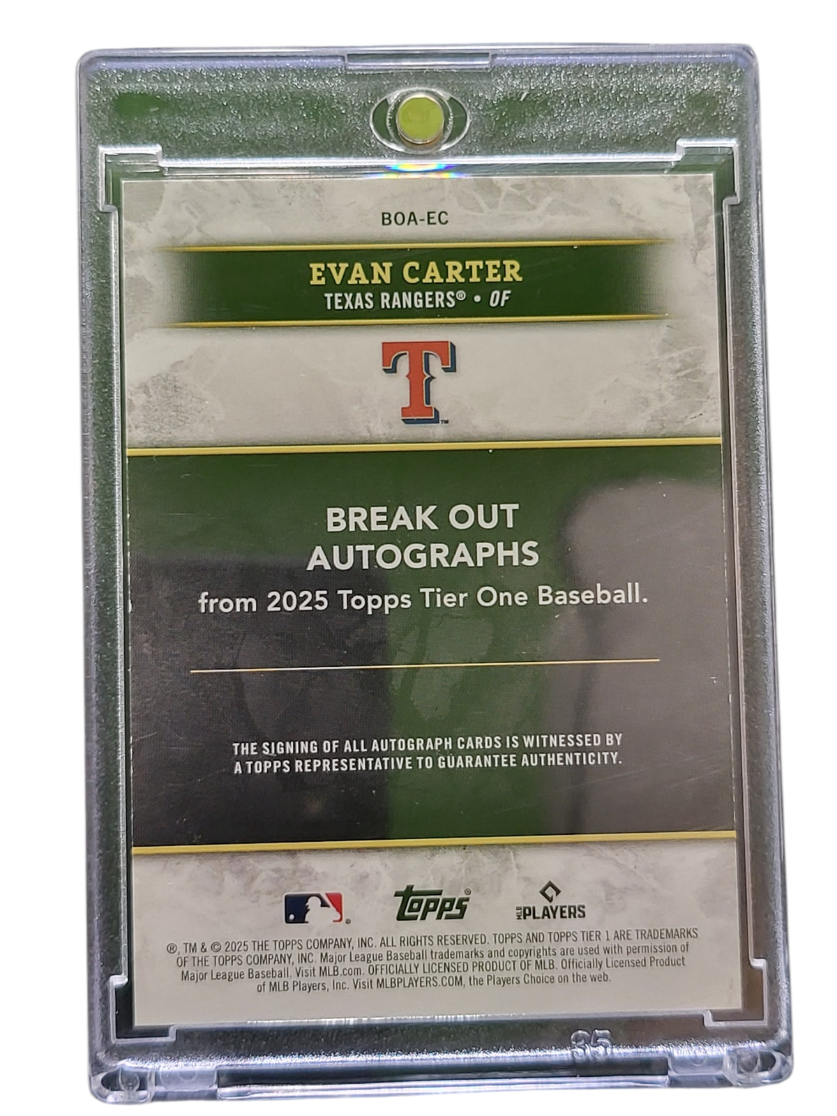 2025 Topps Tier One Break Out Autographs Evan Carter #BOA-EC 01/10