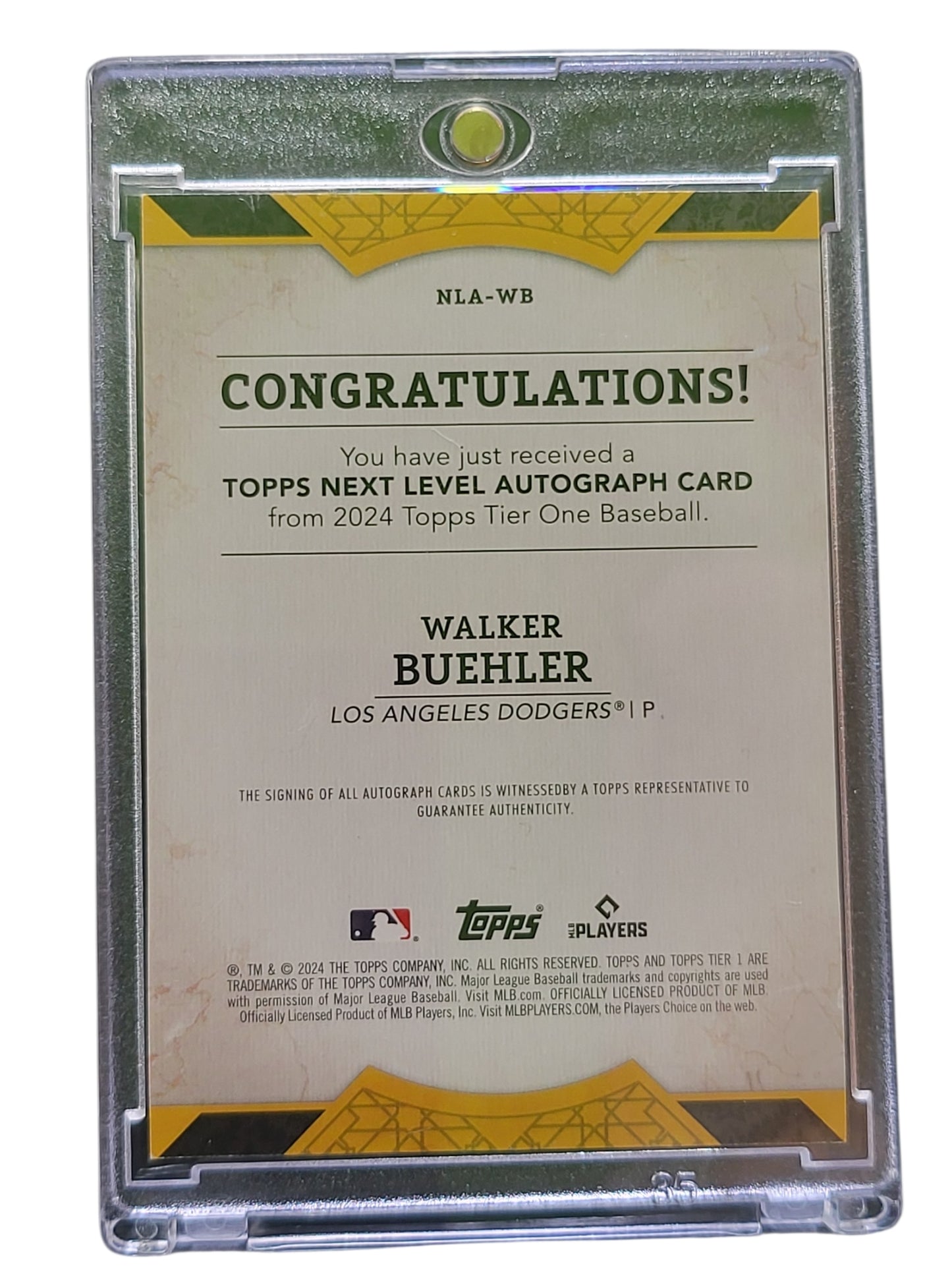 2024 Topps Tier One Next Level Autograph Walker Buehler #NLA-WB Purple 59/99