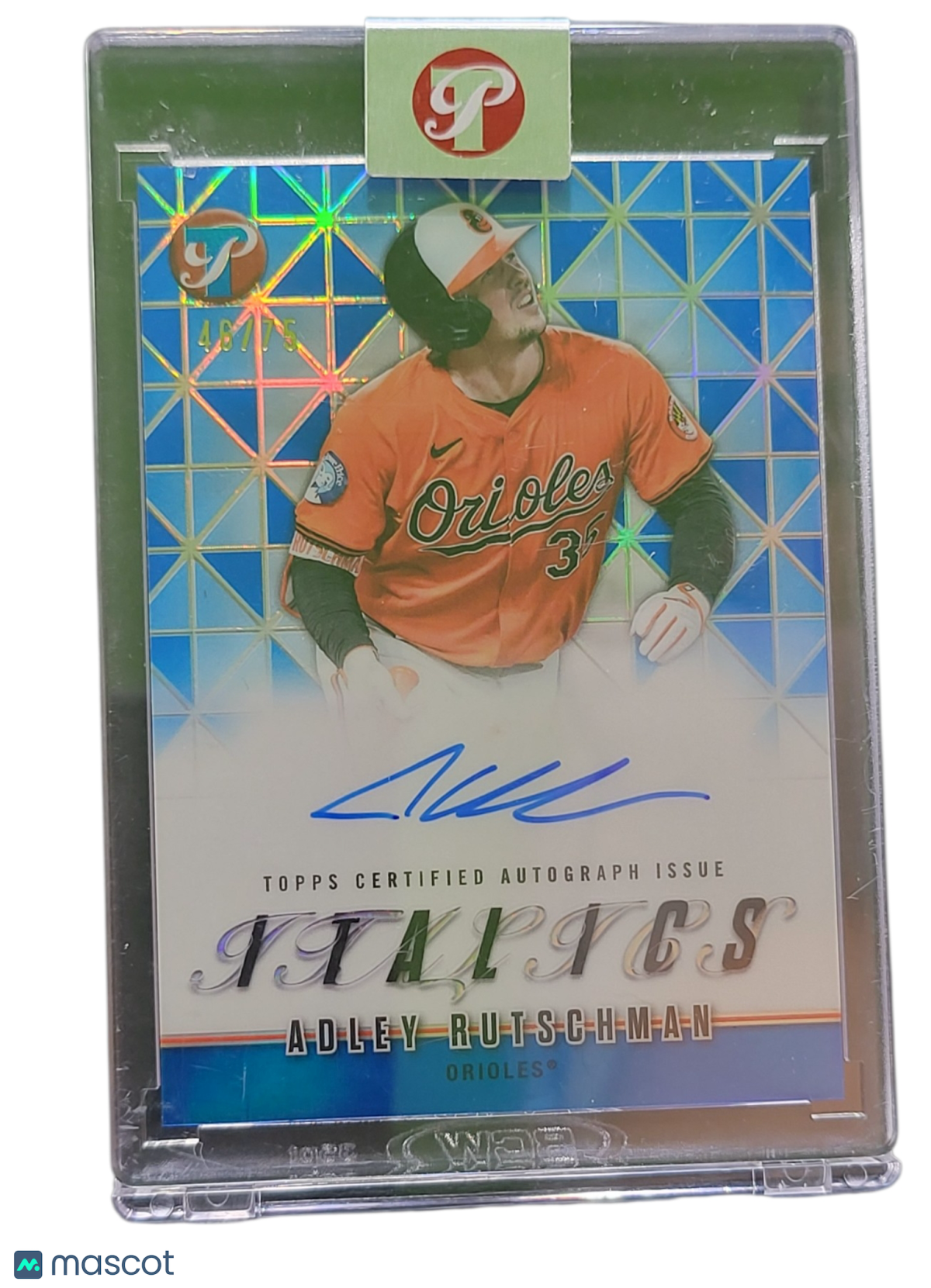 2025 Topps Pristine Italics Autographs Adley Rutschman #I-AR Blue Refractor