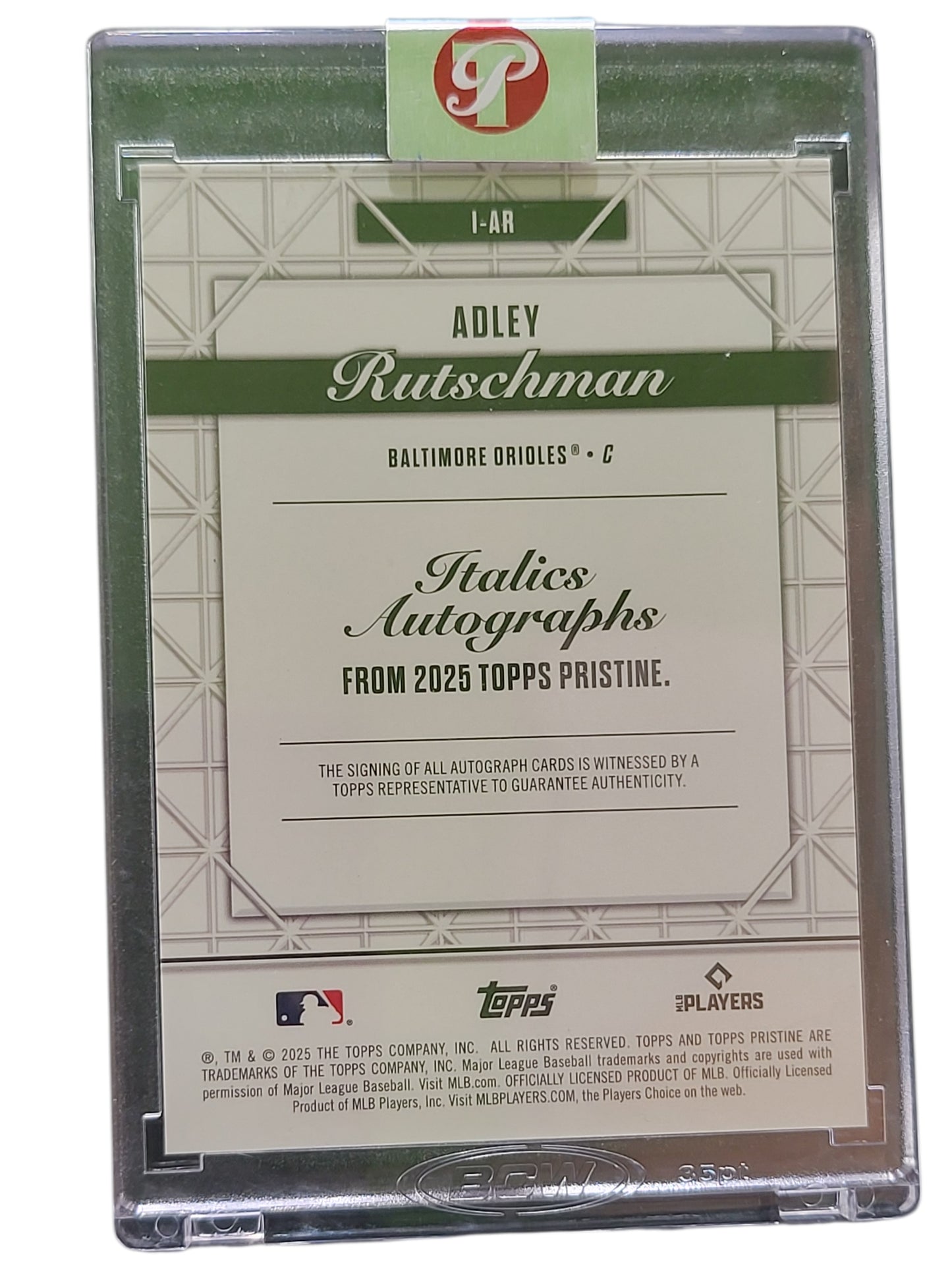 2025 Topps Pristine Italics Autographs Adley Rutschman #I-AR Blue Refractor