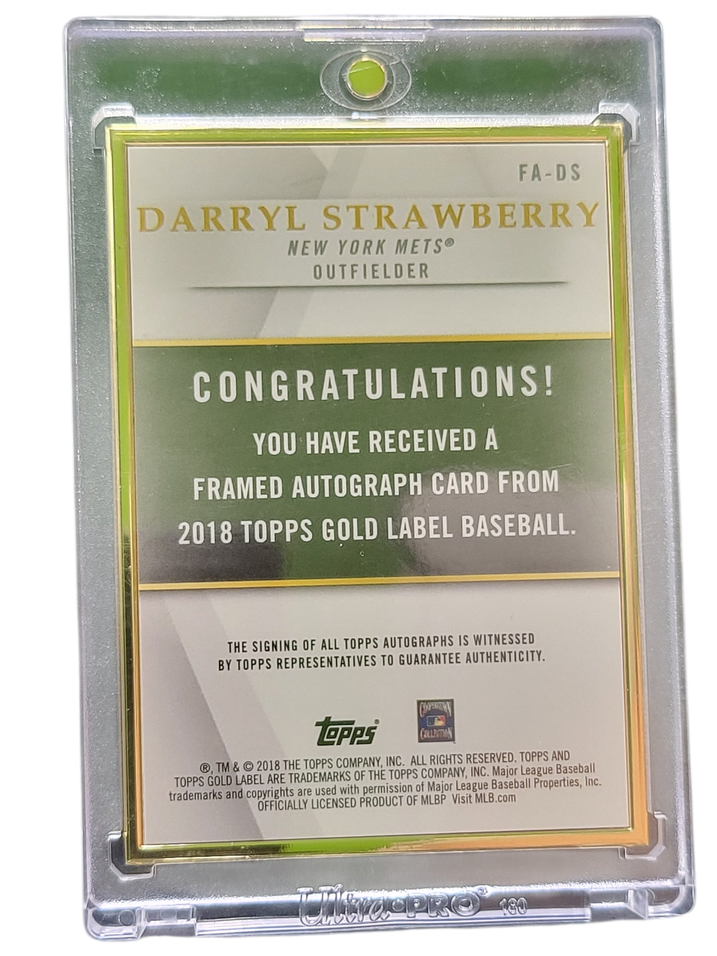 2018 Topps Gold Label Darryl Strawberry #FA-DS Framed Autograph 13/25