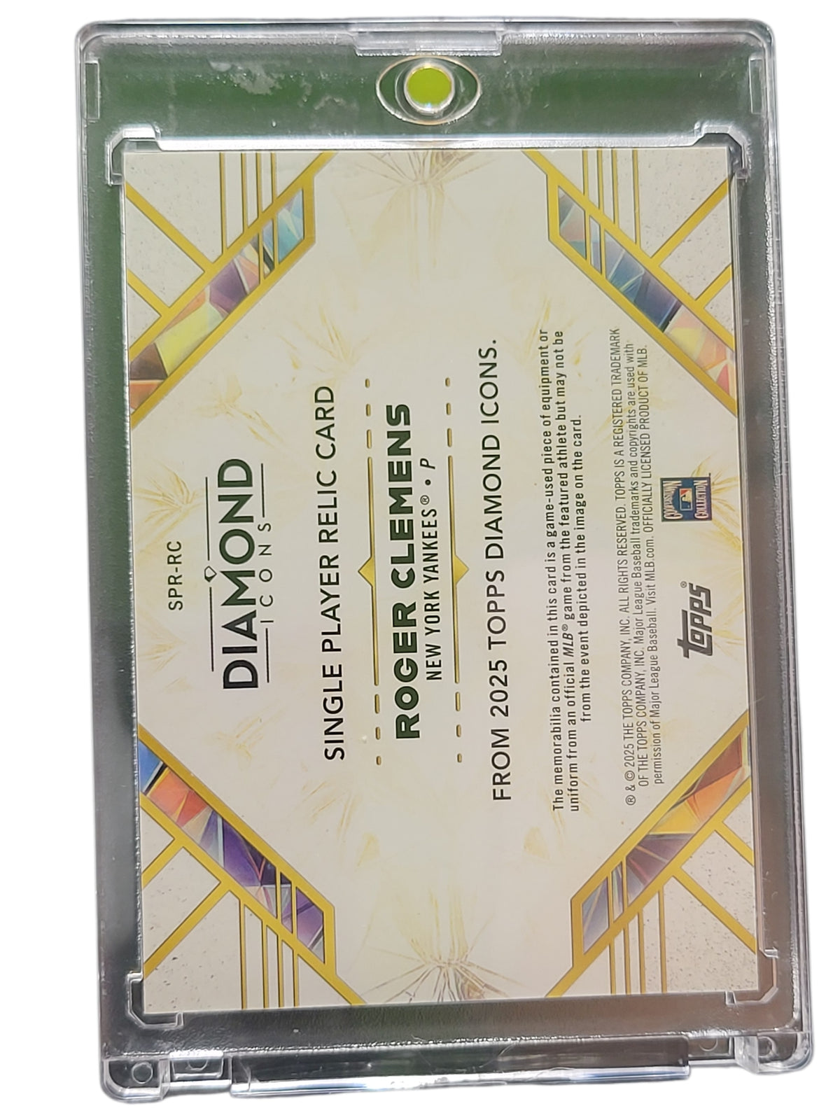 2025 Topps Diamond Icons Roger Clemens #SPR-RC Single Relic Card Game-Used 15/25