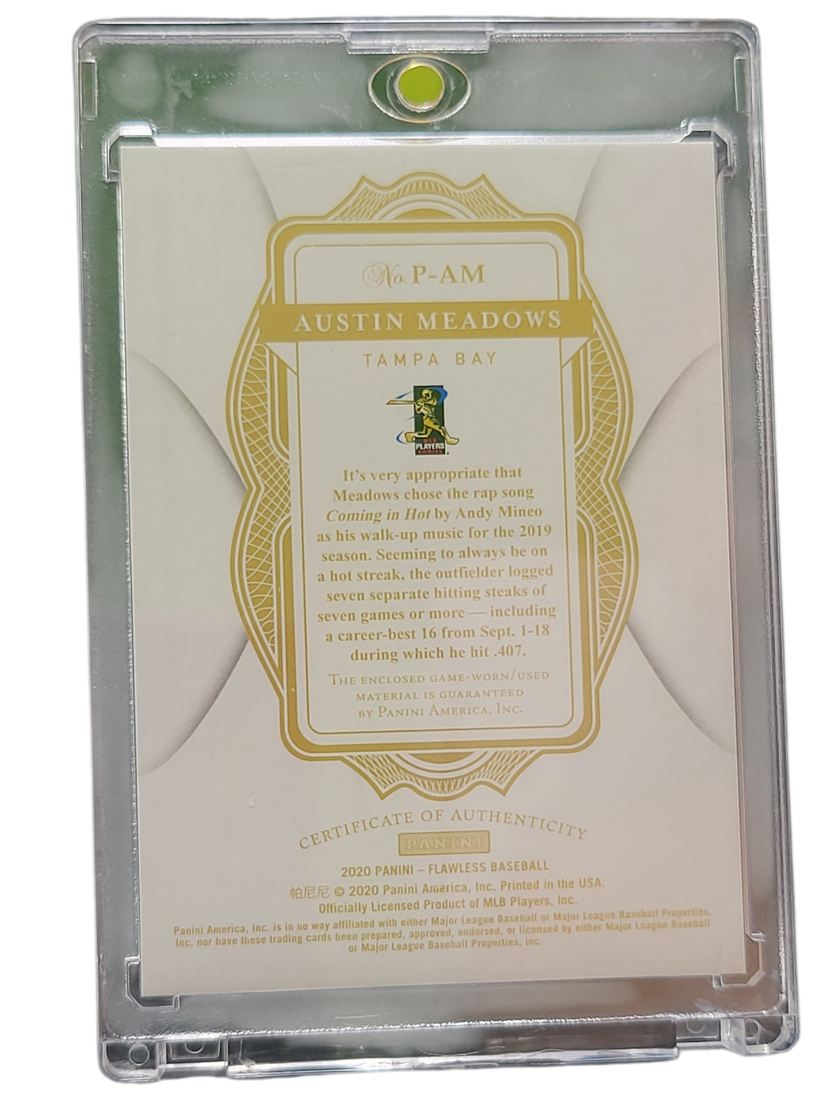 2020 Panini Flawless Baseball Austin Meadows #P-AM 17/20 Patch Memorabilia