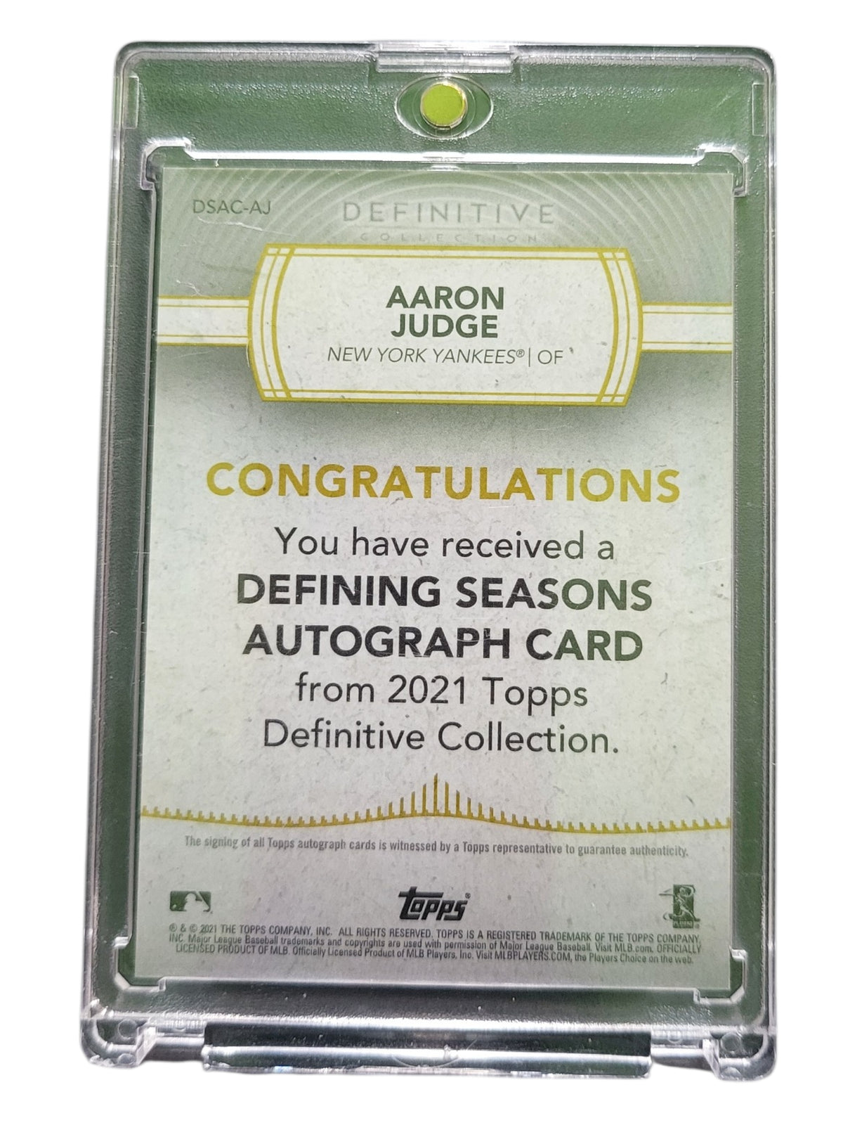 2021 Topps Definitive Collection Aaron Judge #DSAC-AJ Purple 4 /5