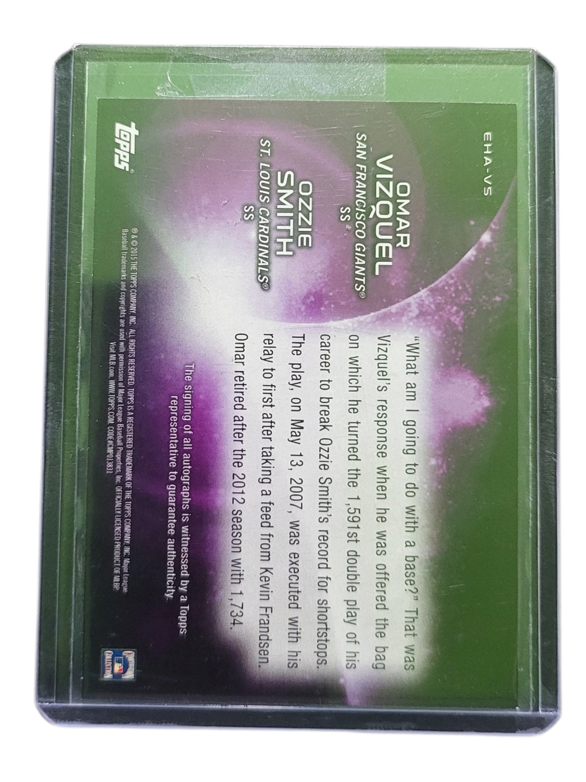2015 Topps Eclipsing Omar Vizquel Ozzie Smith #EHA-VS Green Dual Auto 05/25
