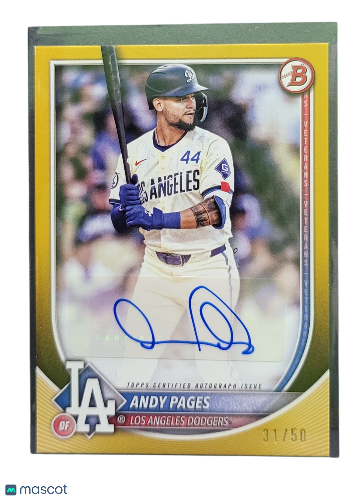 2025 Topps Bowman Andy Pages #PRV-AP Gold 31/50