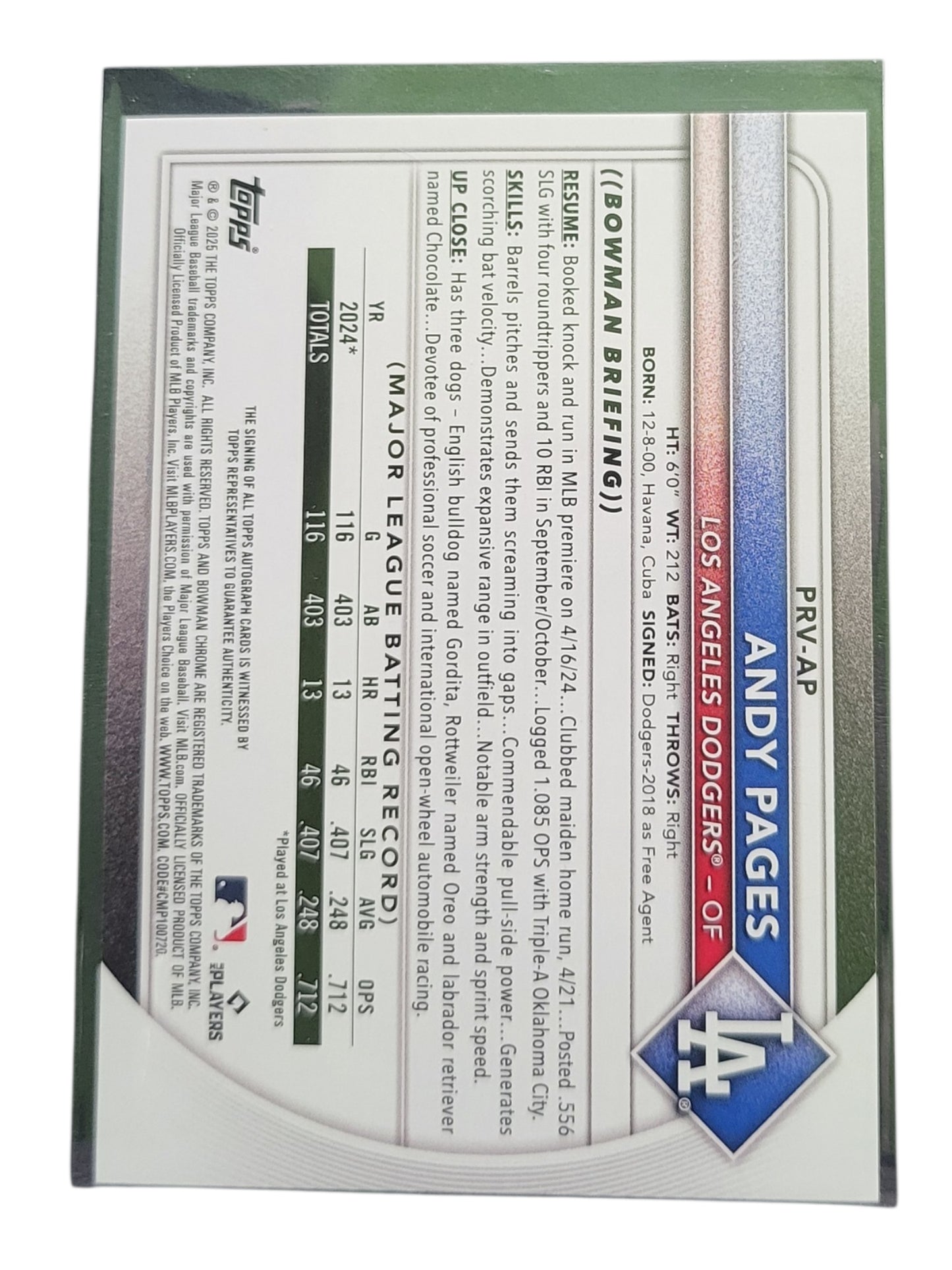 2025 Topps Bowman Andy Pages #PRV-AP Gold 31/50