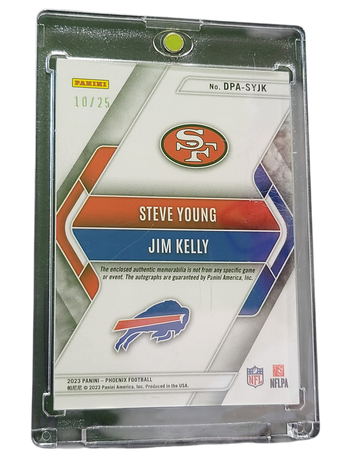 2023 Panini Phoenix Football Steve Young Jim Kelly #DPA-SYJK Auto Dual Patch/25