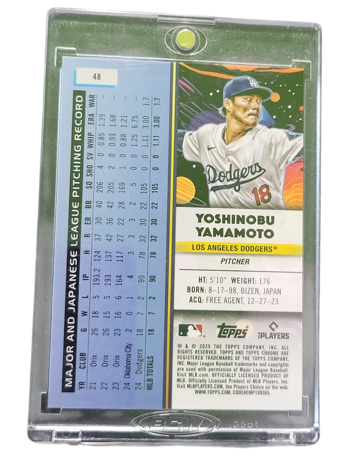 2025 Topps Chrome Cosmic Yoshinobu Yamamoto #48 Purple Planetary Pursuit 036/150