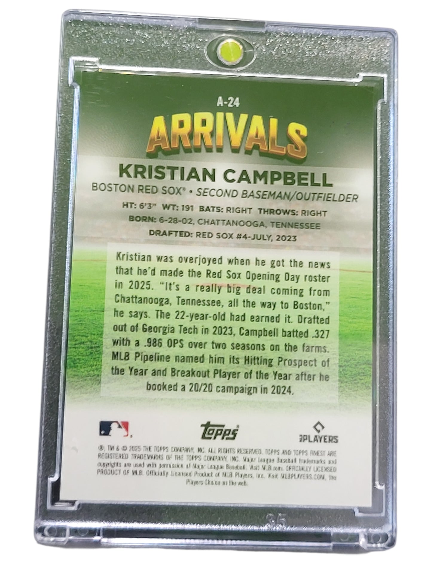 2025 Topps Finest Arrivals Kristian Campbell #A-24 Gold Refractor RC 41/50
