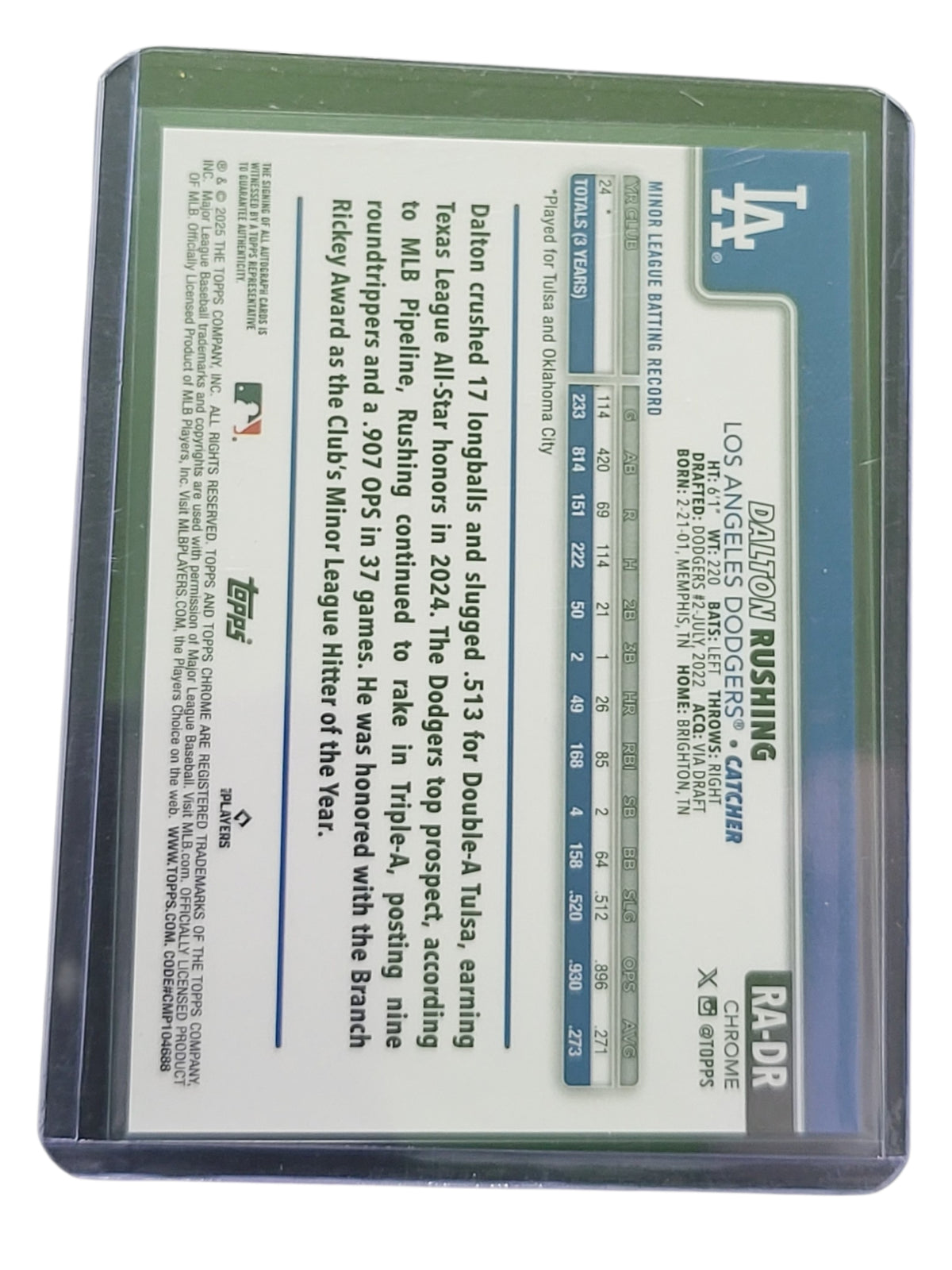 2023 Topps Chrome Dalton Rushing #RA-DR Green RayWave RC 033/125