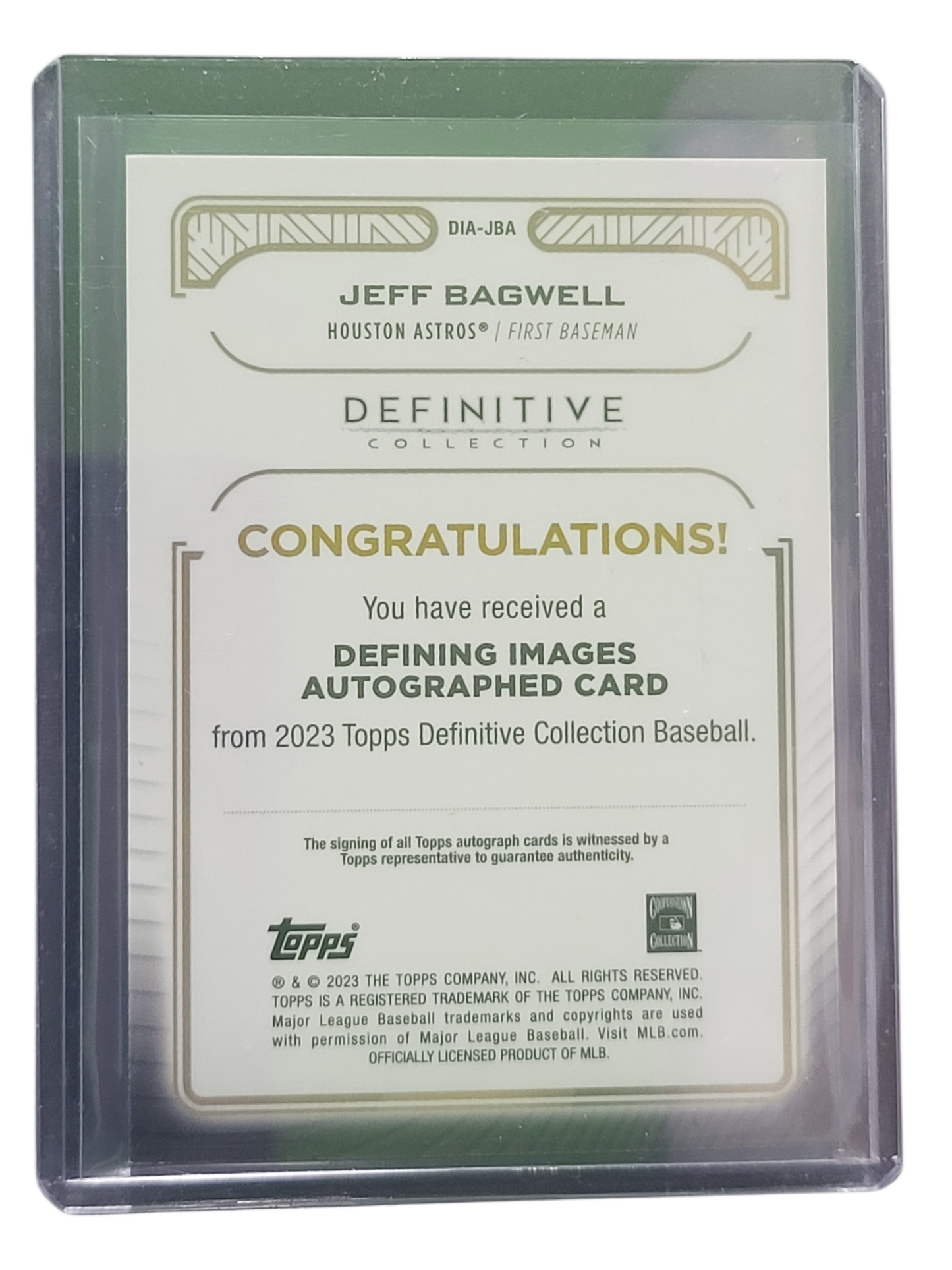 2023 Topps Definitive Collection Jeff Bagwell #DIA-JBA Green 10/10