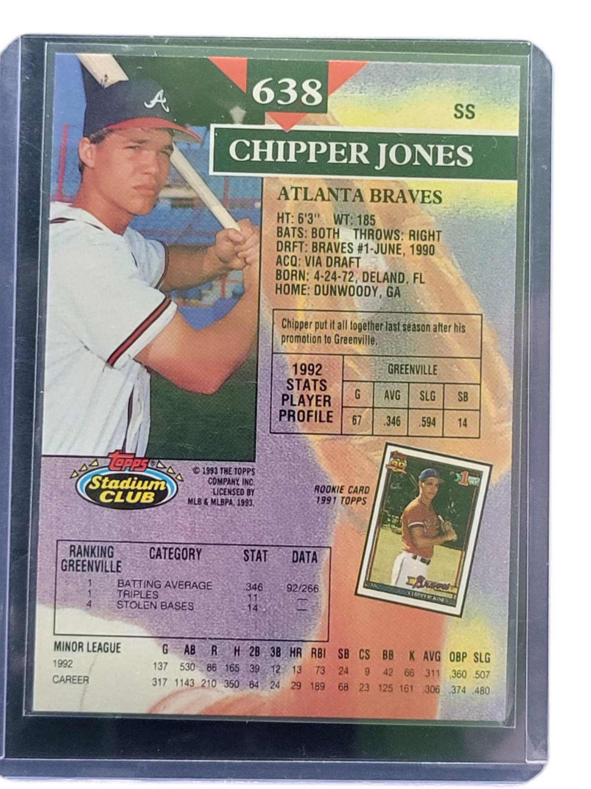 1993 Topps Stadium Club Chipper Jones #638 92/266