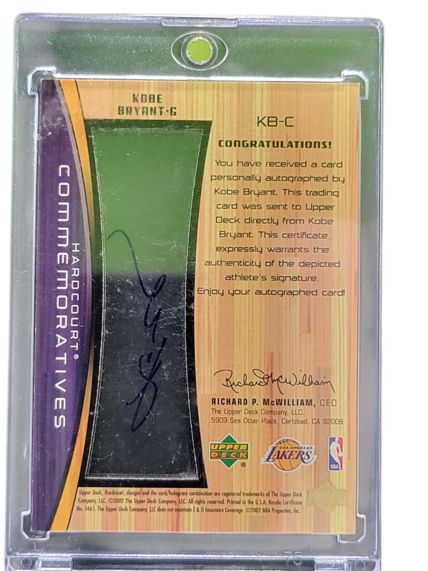 2002 Upper Deck Hardcourt Commemoratives Kobe Bryant #KB-C