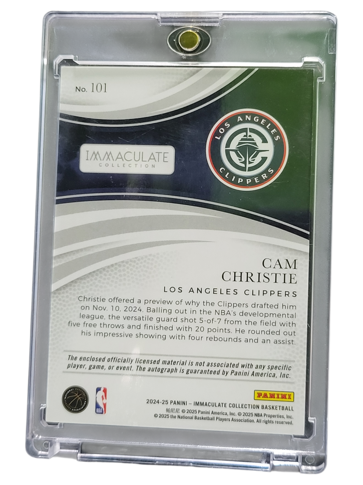 2025 Panini Immaculate Collection Cam Christie #101 Patch RC 90/99