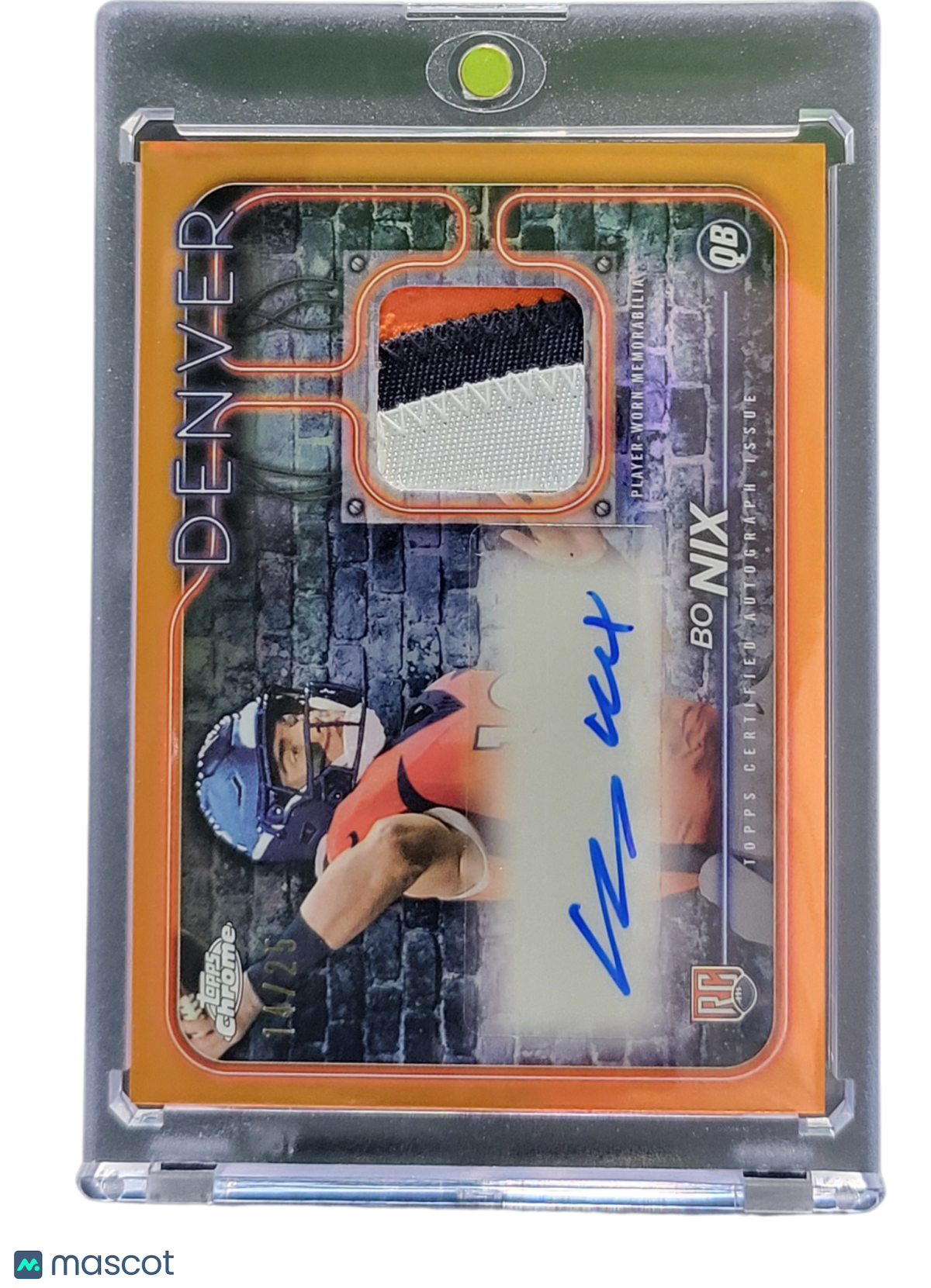 2024 Topps Chrome Bo Nix #CPA-BN Orange Player-Worn Rookie Patch Auto RC 14/25