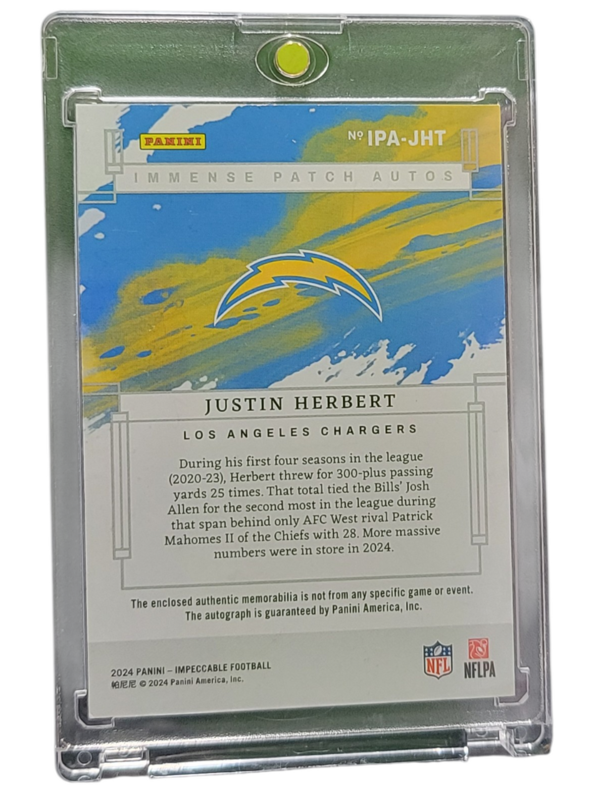 2024 Panini Impeccable Immense Patch Autos Justin Herbert #IPA-JHT Patch